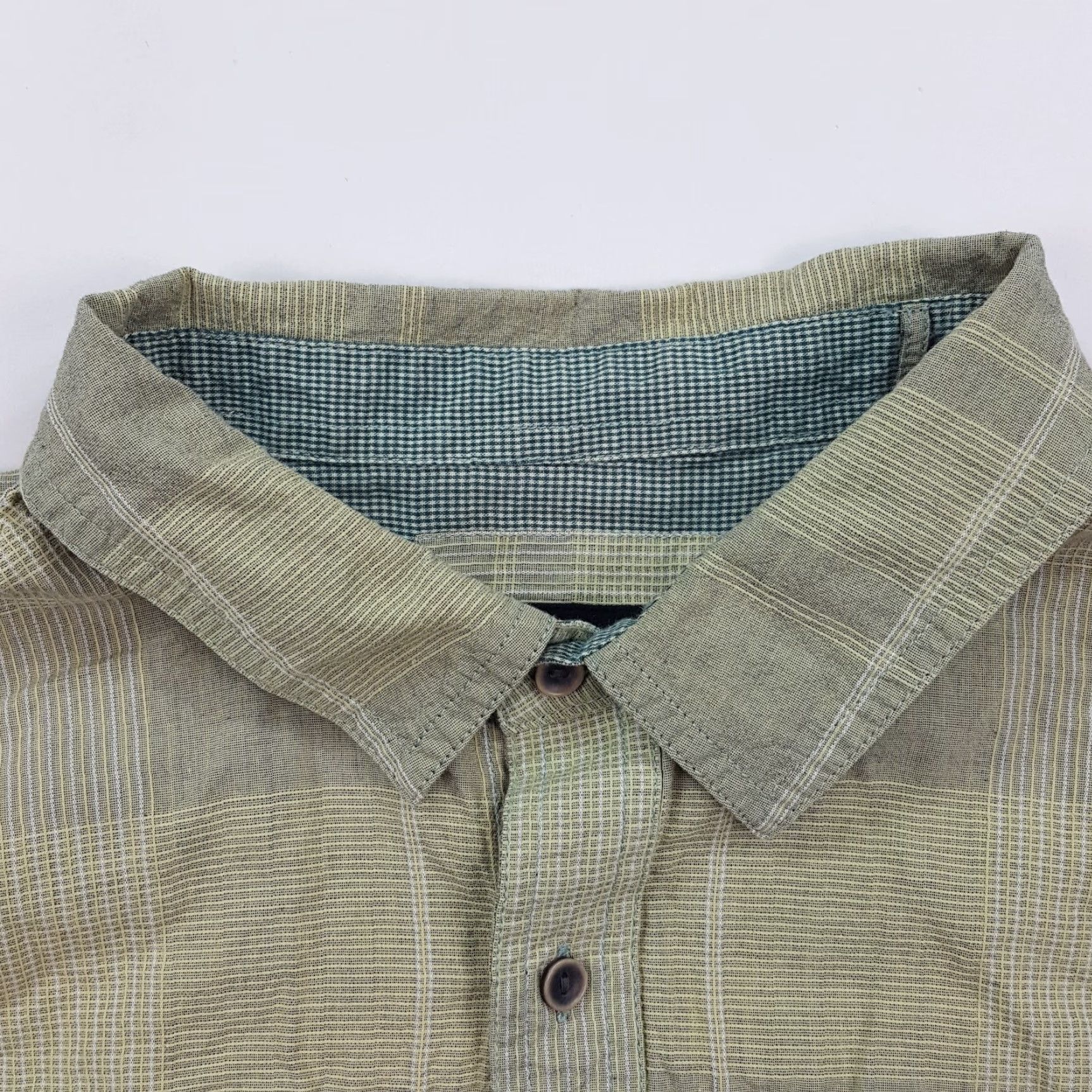 Prana VINTAGE prAna Plaid Cotton Men's Large Green Short Sleeve Button-Up Collar Shirt Size US L / EU 52-54 / 3 - 4 Thumbnail
