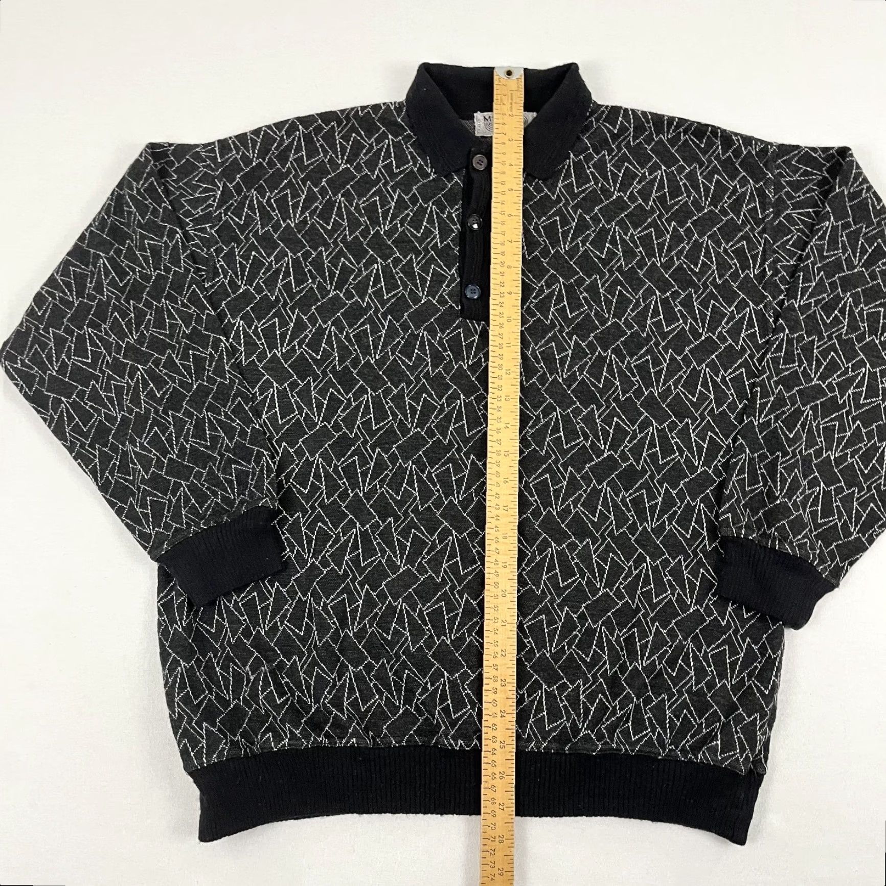 Vintage Mondo di Marco Sweater Polo Mens XL Wool Blend Gray Geometric 90s Grandpa Jumper Classic Retro Outdoor Vintage Geometric Knit Size US XL / EU 56 / 4 - 5 Thumbnail