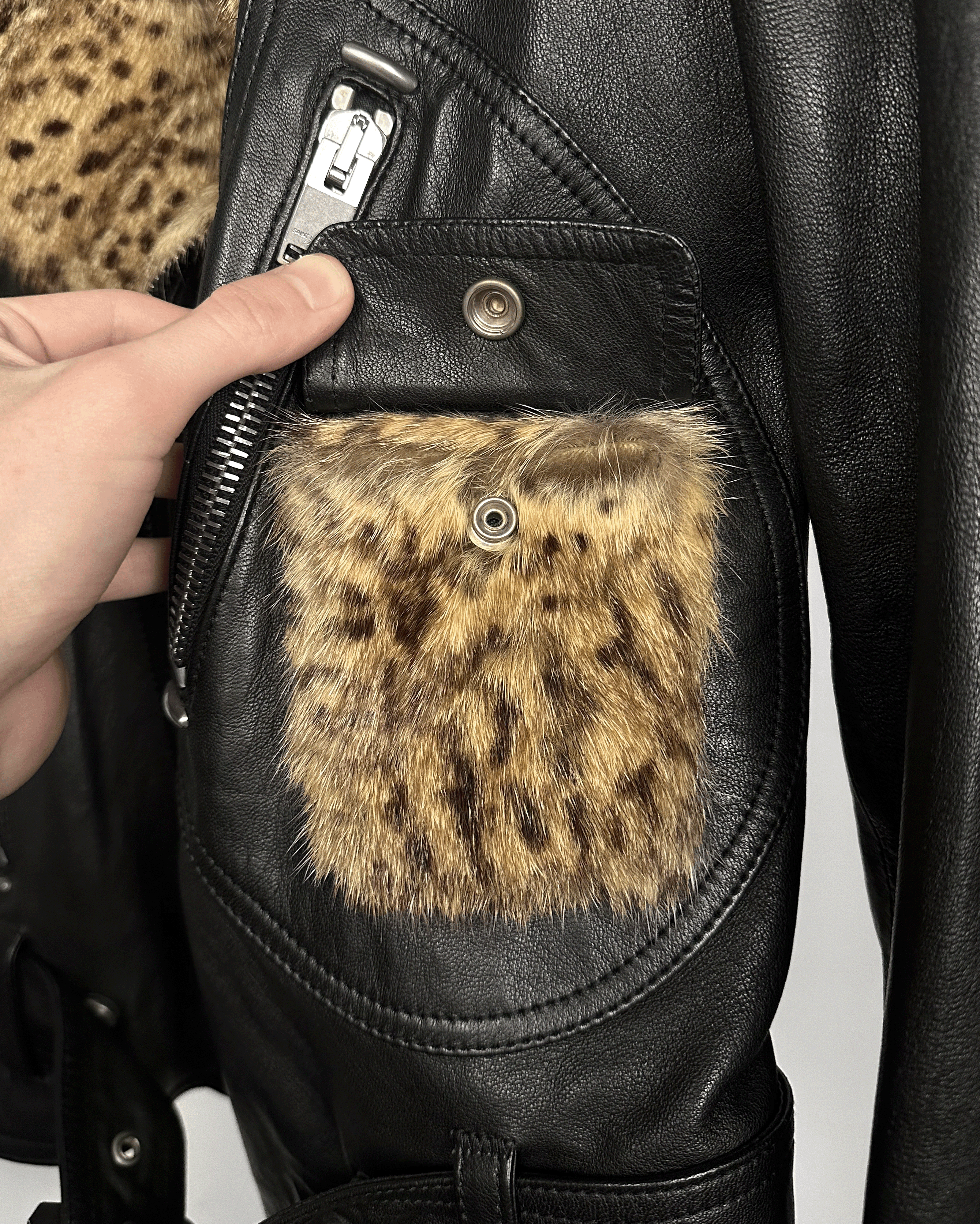 Saint Laurent Paris Saint Laurent Tiger Fur Details Leather Biker Jacket Size US S / EU 44-46 / 1 - 5 Thumbnail