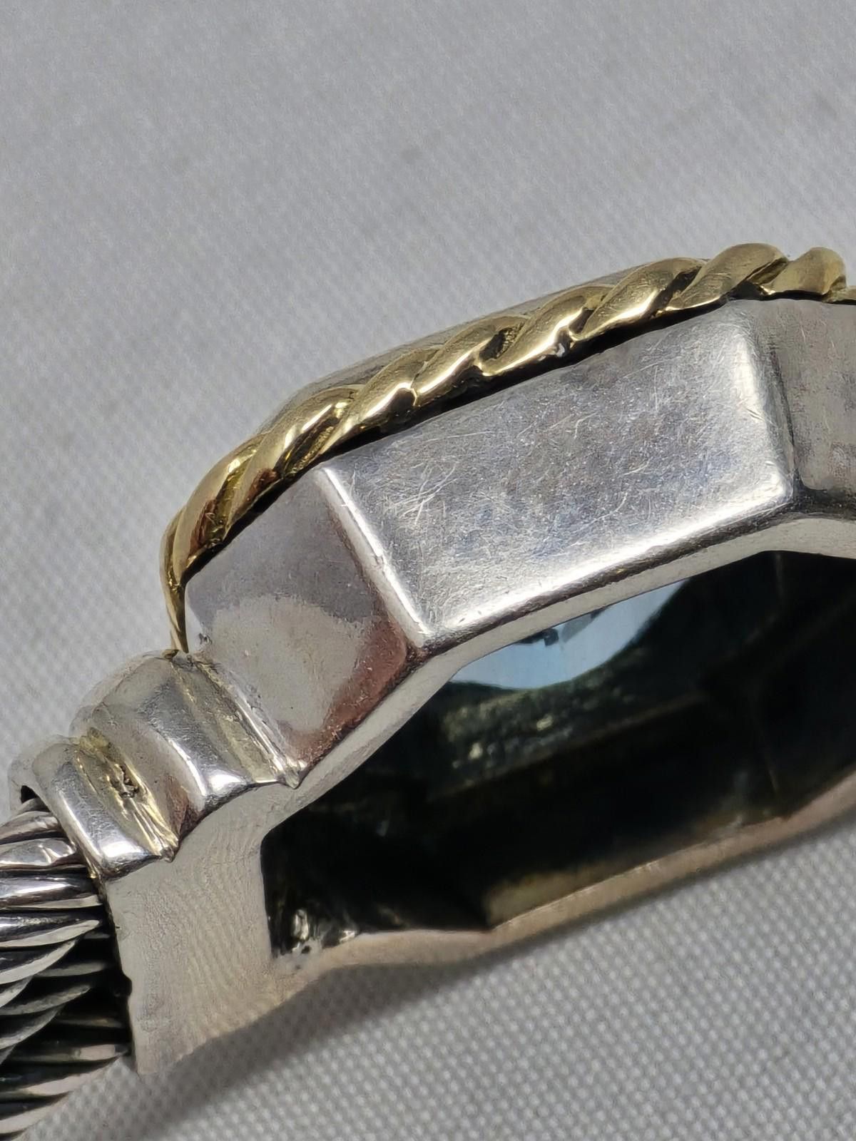 The Unbranded Brand Sterling Silver & 14K Gold Cable Cuff Bracelet w/ Blue Topaz Size ONE SIZE - 5 Thumbnail