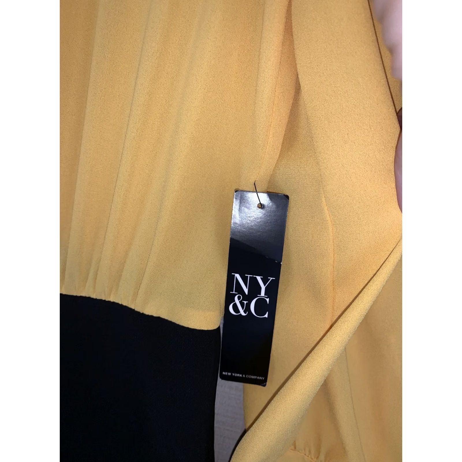 Vintage VINTAGE New York & Company Stretch Yellow Black Chiffon Sheath Dress Womens 10-NWT-10484 Size L / US 10 / IT 46 - 2 Thumbnail