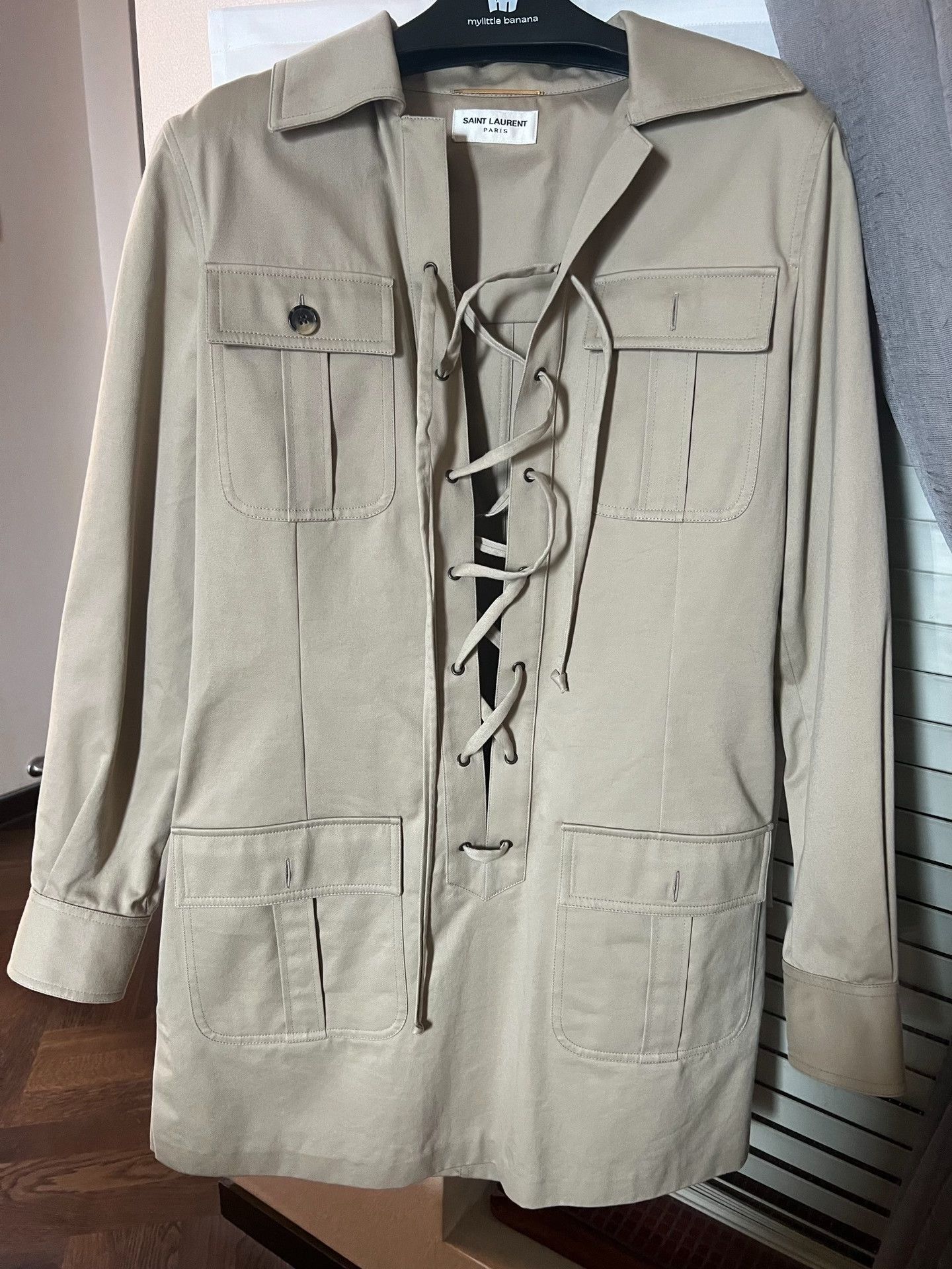 Saint Laurent Paris Saint Laurent Beige Lace-Up Shirt Dress Size S / US 4 / IT 40 - 1 Thumbnail