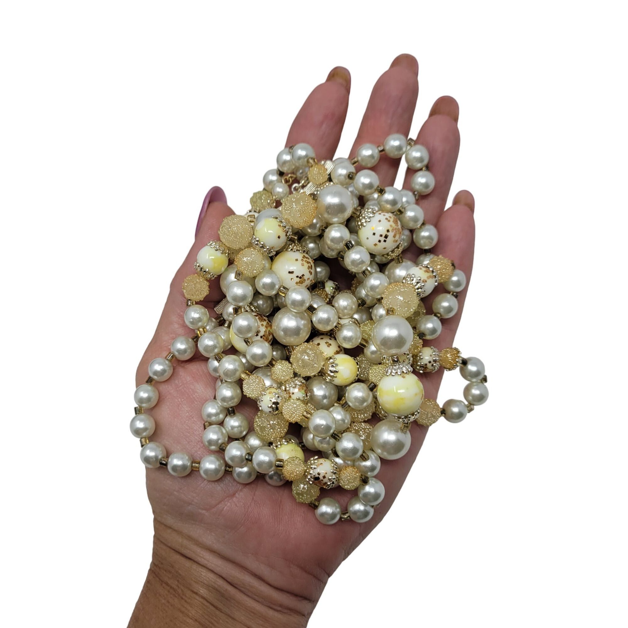 Vintage Vtg Japan Signed Faux Pearl Beaded 5 Multi Strand Necklace Size ONE SIZE - 12 Thumbnail