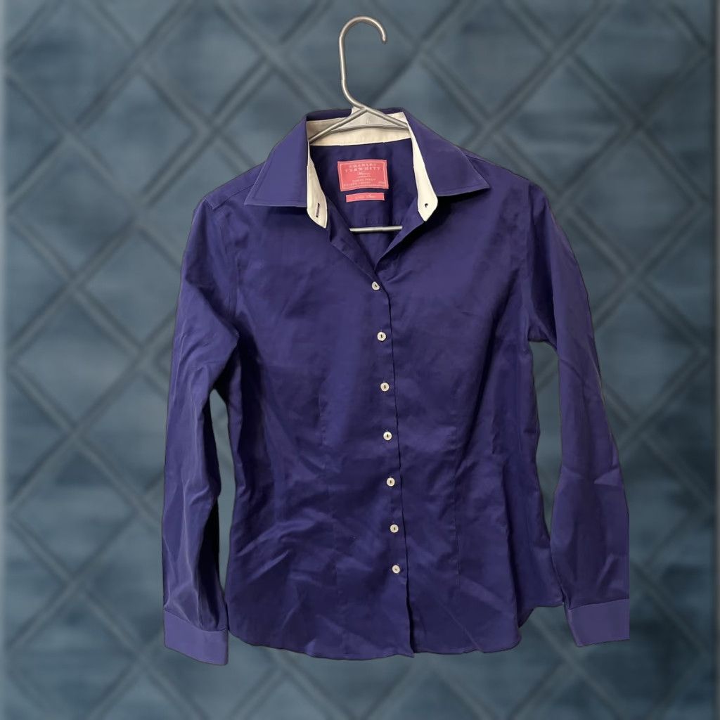 Charles Tyrwhitt Charles Tyrwhitt Button-Up Shirt Long Sleeve 8 Purple Non-Iron Collared Women Regular Size 8 Cotton Vintage No N/A Size M / US 6-8 / IT 42-44 - 1 Thumbnail