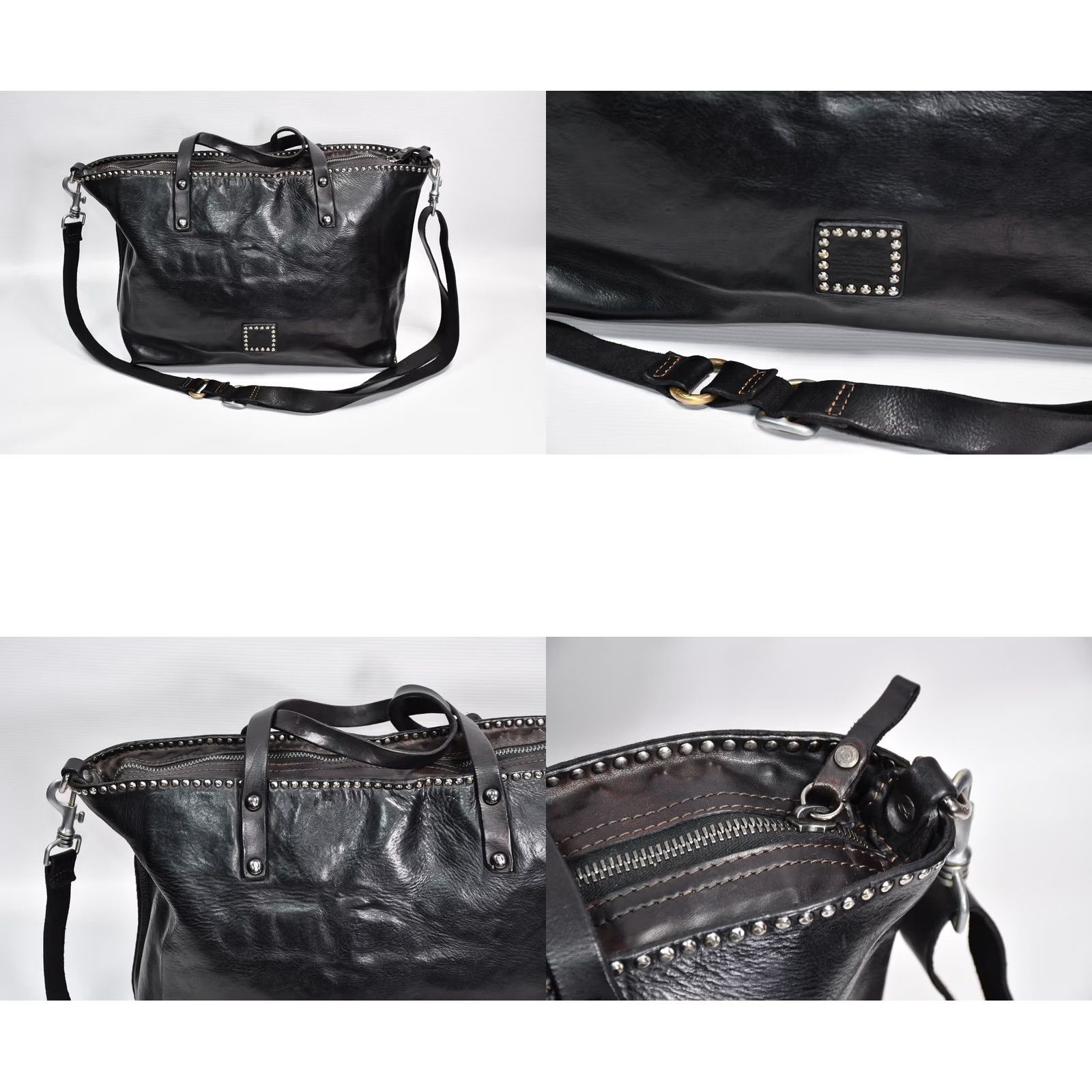 Campomaggi Campomaggi Tote Black Leather Women’s Large Studded Handbag Vintage No Size ONE SIZE - 8 Thumbnail