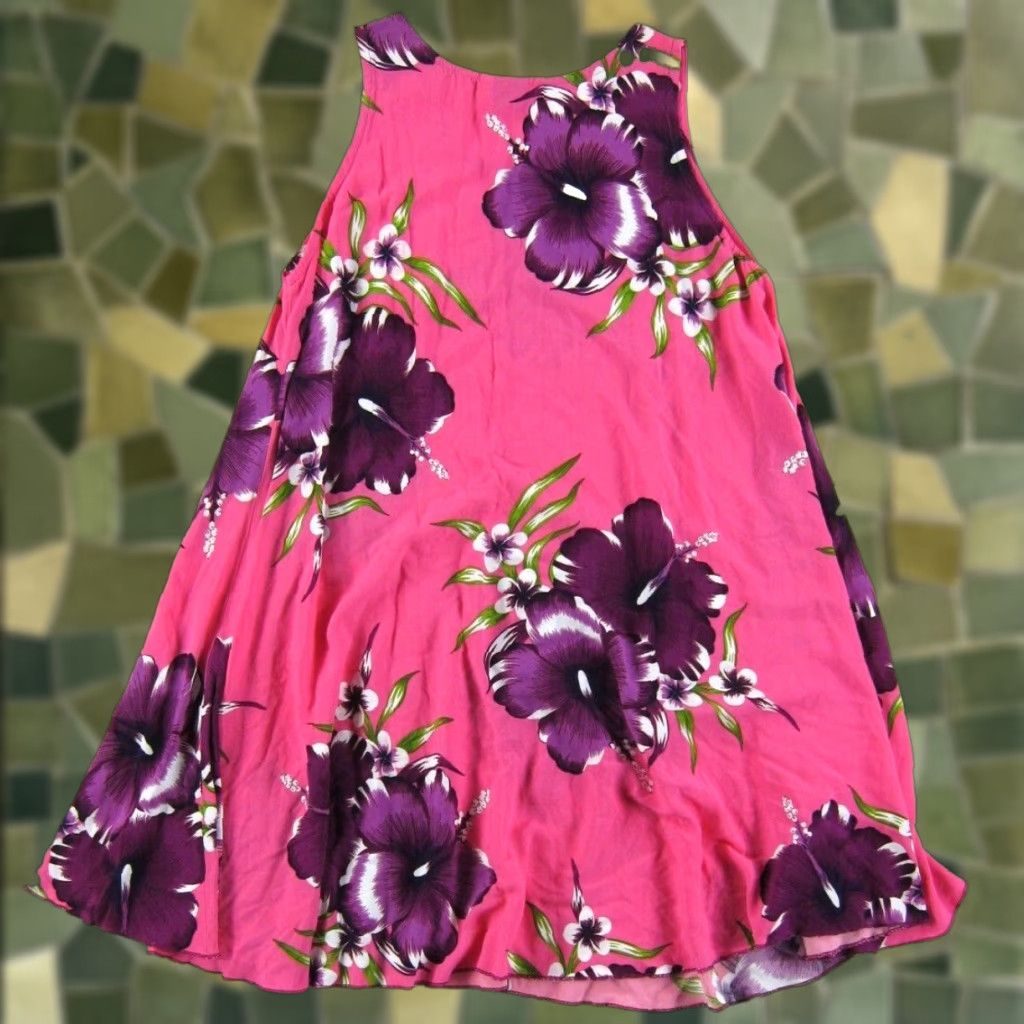 ALOHAS VTG Aloha Fashion 100% Rayon Pink Floral Hawaiian Tank Dress Large Size L / US 10 / IT 46 - 1 Thumbnail