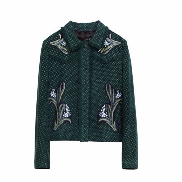 Zara NWT Zara Woman Green Lambskin Embroidered Jacket M Size M / US 6-8 / IT 42-44 - 1 Thumbnail