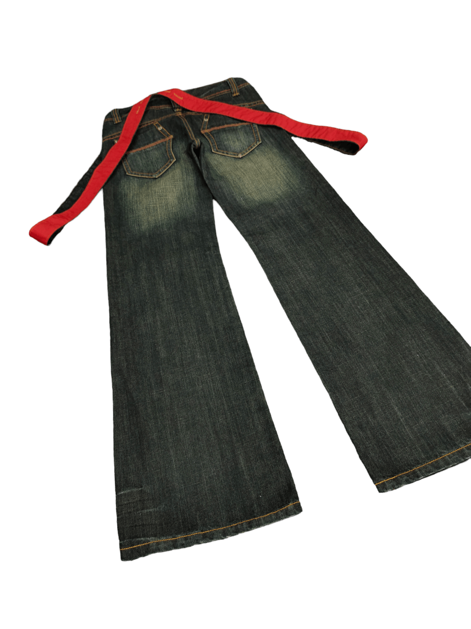 Japanese Brand Flare Jeans Avice Suspender Bondage Faded Boot Cut Goa Style Size US 29 - 14 Thumbnail