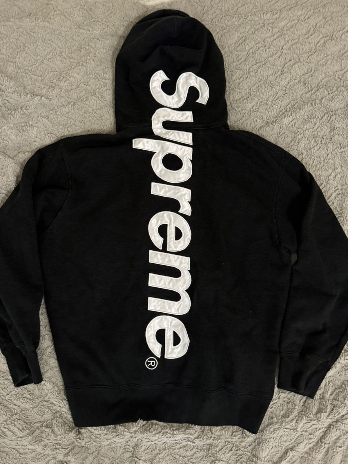Supreme Supreme Satin Appliqué Hooded Sweatshirt Black | Grailed