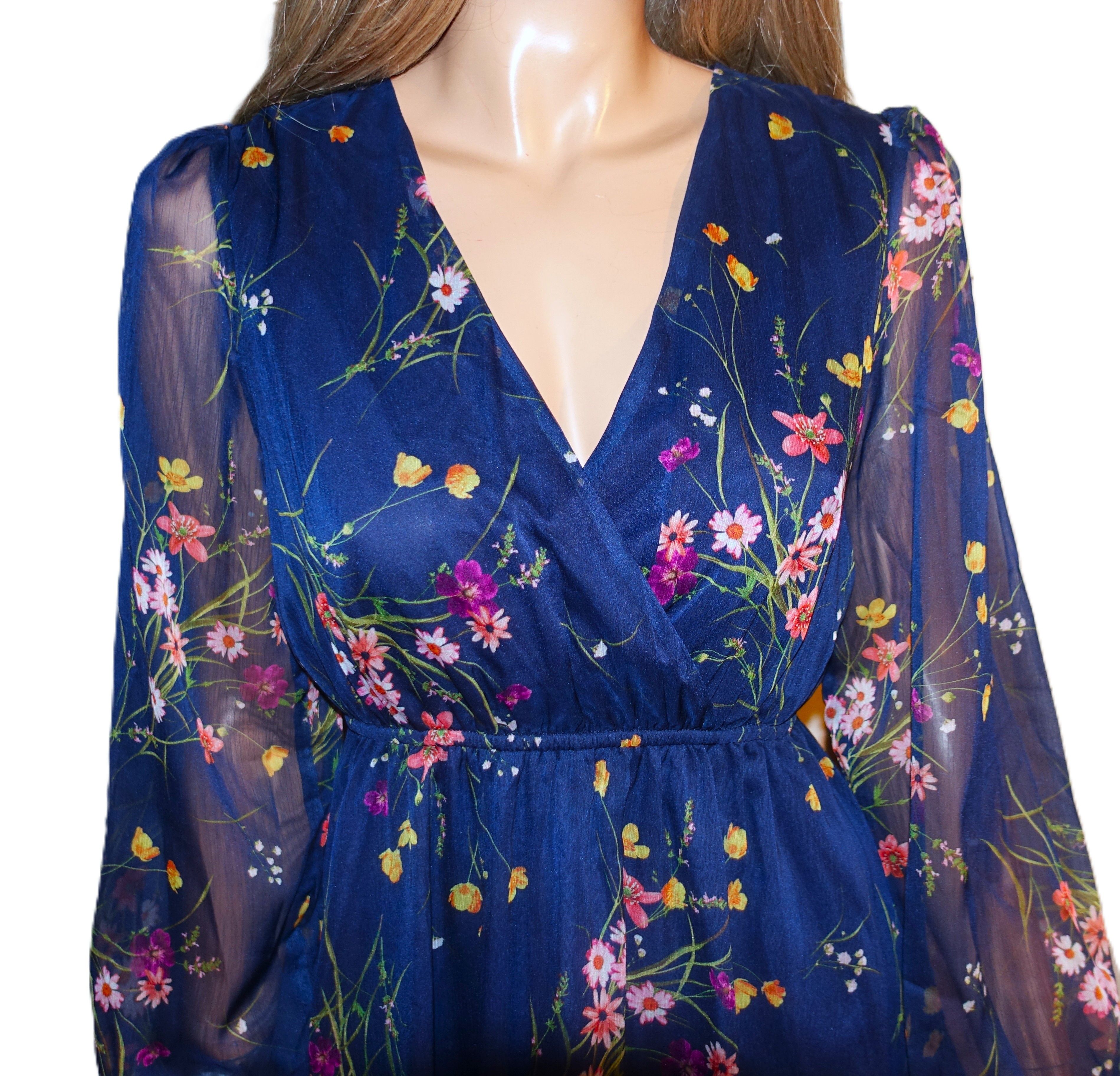 Other Cupshe Navy Blue Floral Faux Wrap Dress S NWT Size S / US 4 / IT 40 - 2 Thumbnail