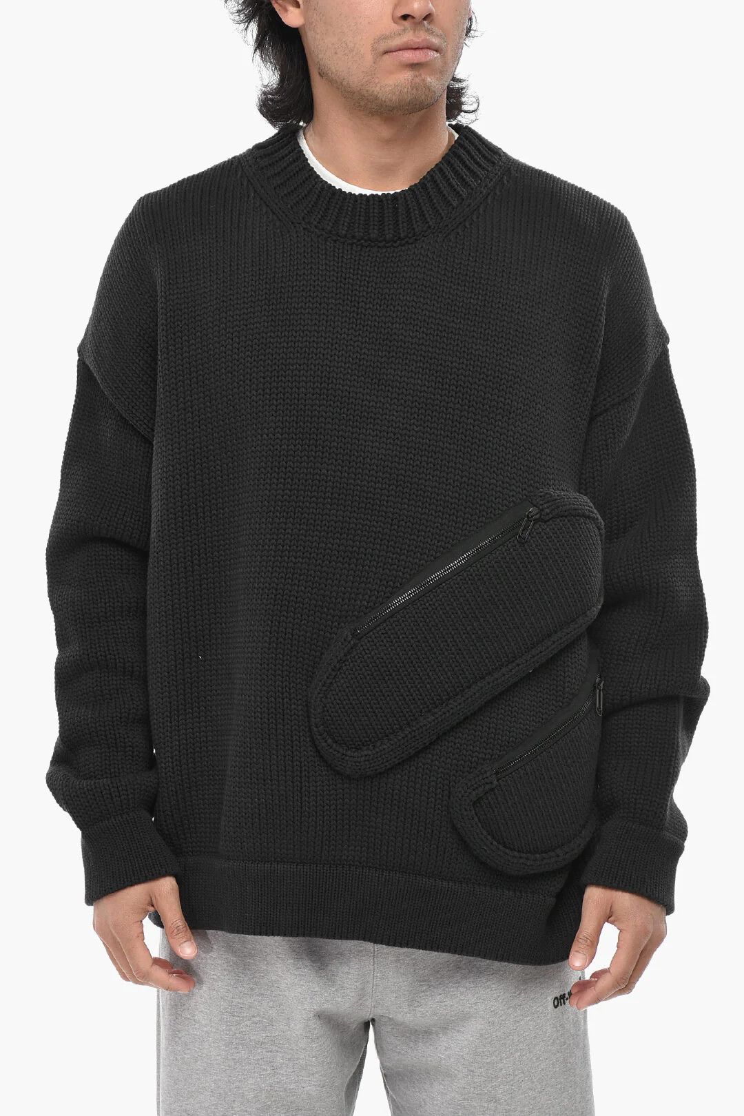 Off-White og1mm0526 Cotton Blend Crewneck Sweater in Black Size US L / EU 52-54 / 3 - 1 Thumbnail