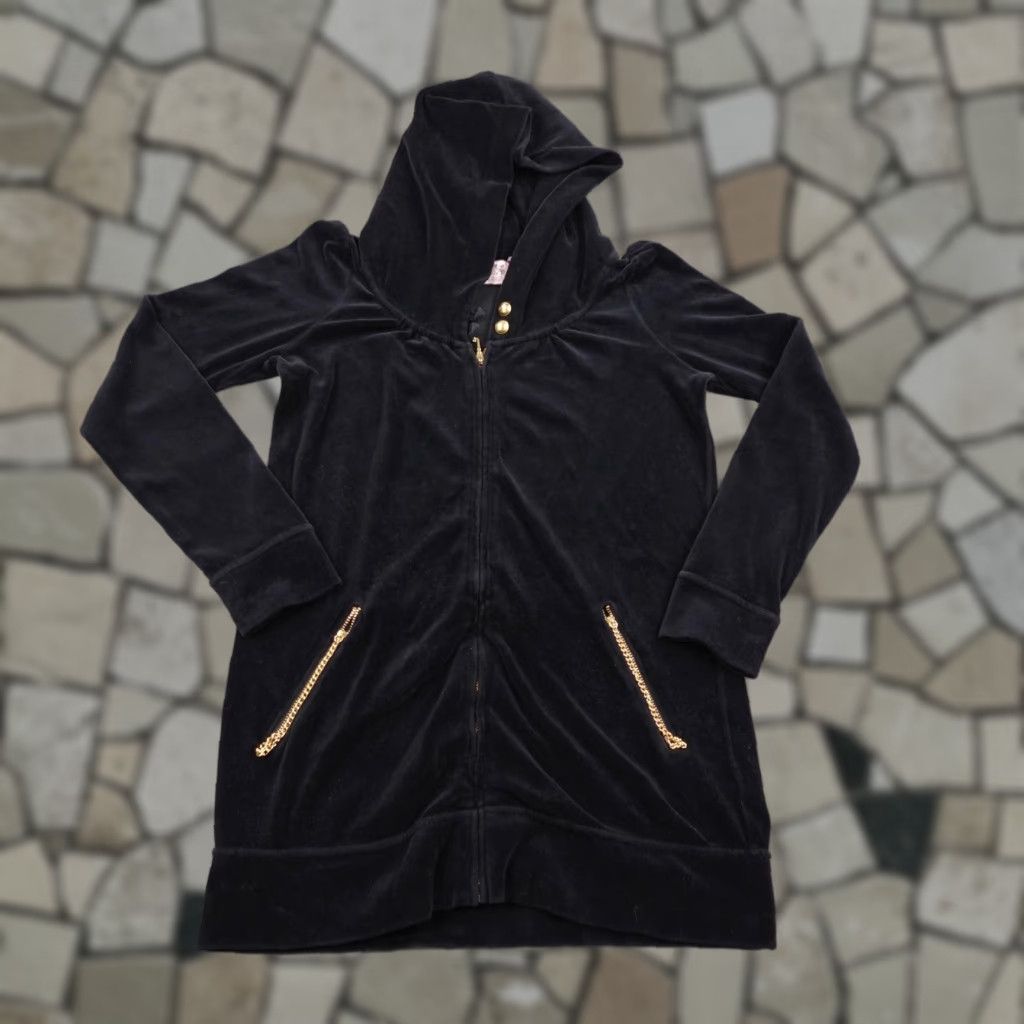 Juicy Couture VINTAGE Juicy Couture Hoodie Womens Medium Black Velour Tracksuit Jacket Y2K USA Size M / US 6-8 / IT 42-44 - 1 Thumbnail