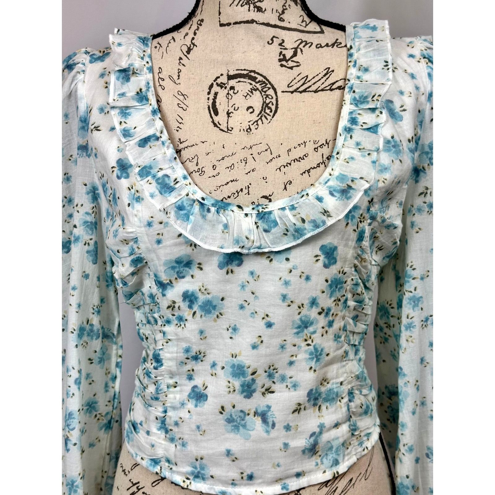 Free People Free People Another Life Top White Combo Blue Floral Print L Size L / US 10 / IT 46 - 9 Thumbnail