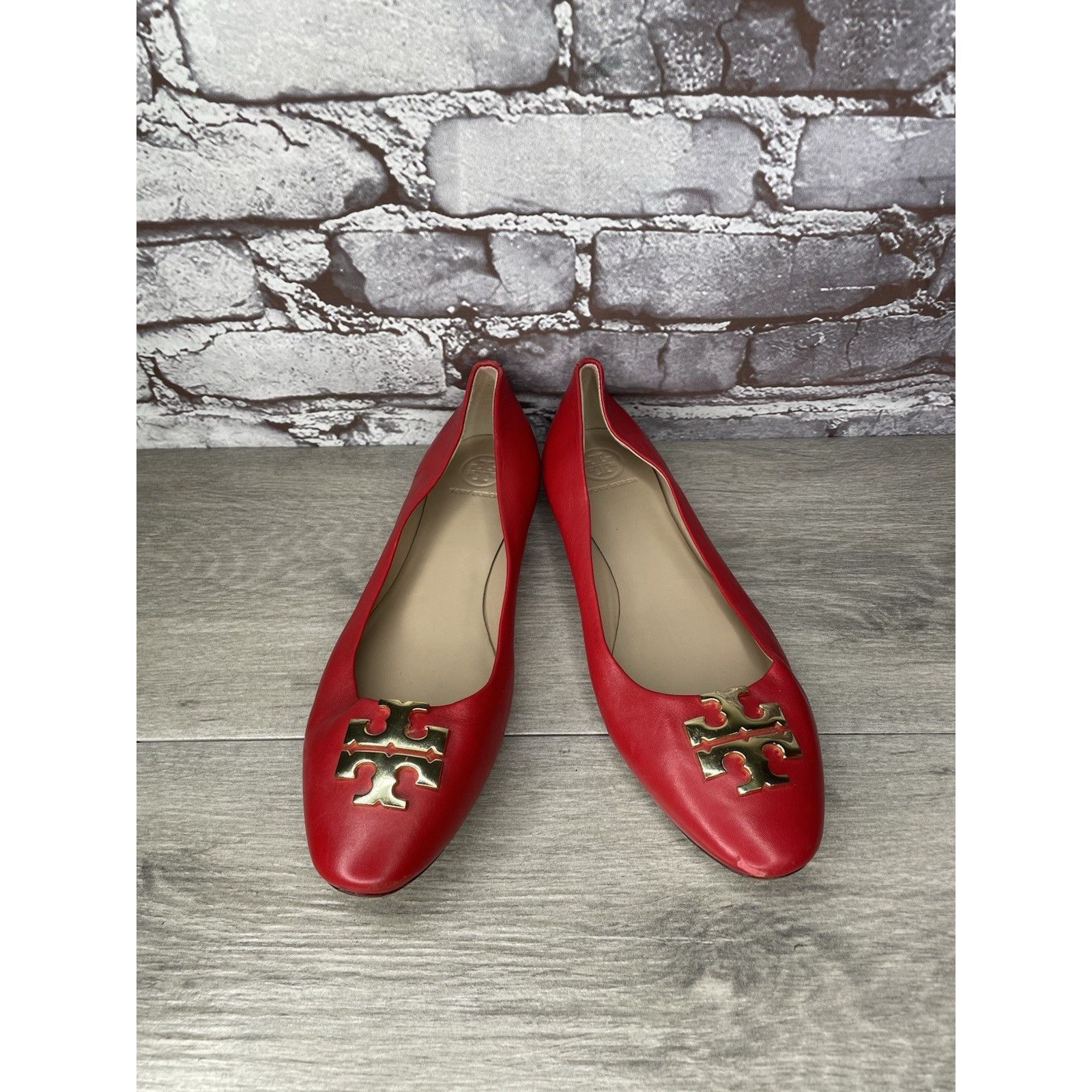 Tory Burch Tory Burch Red Leather Gold Badge Logo Ballet Flats Shoes Wo Size US 8.5 / IT 38.5 - 14 Thumbnail