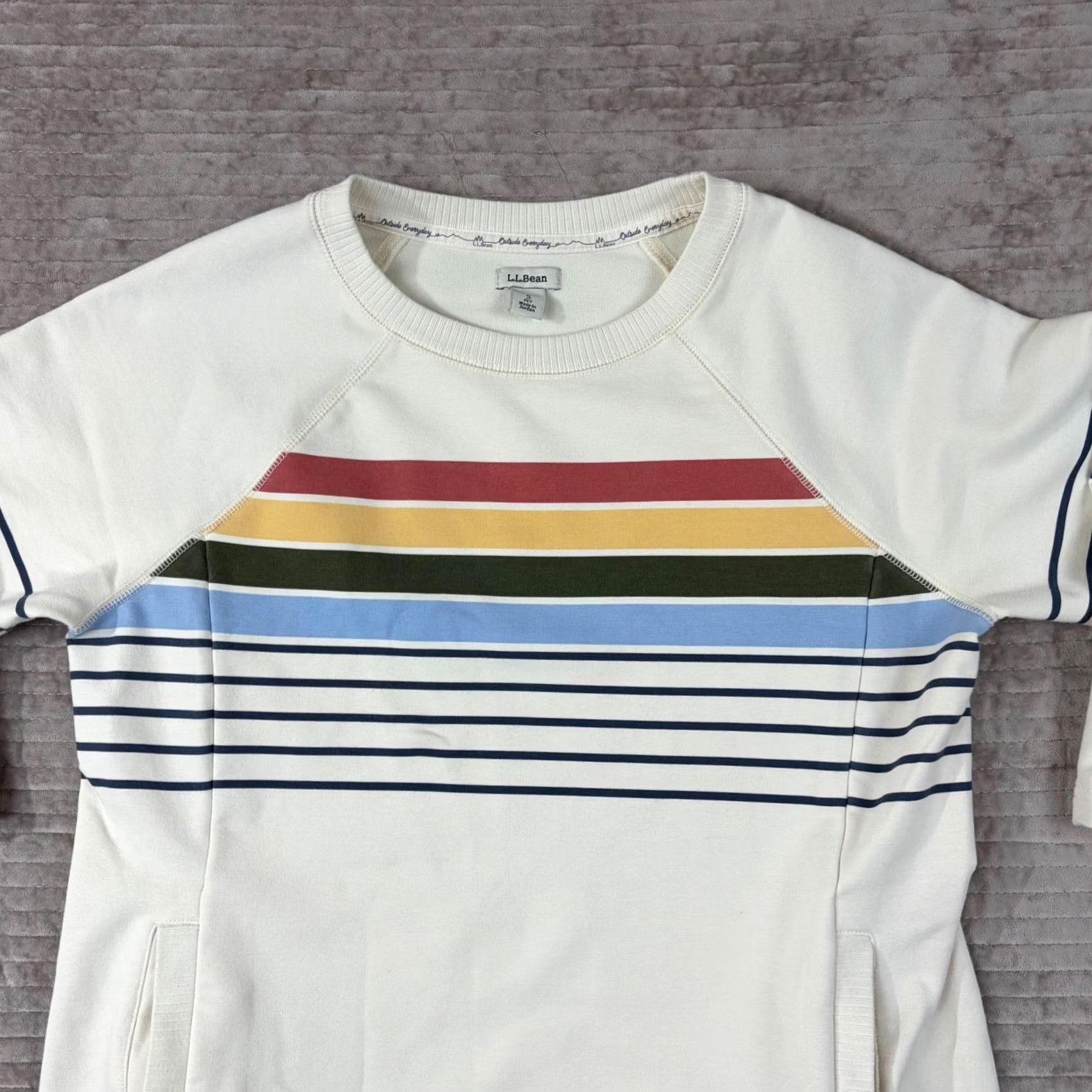 Vintage LL Bean Outside Everyday Sweatshirt Dress Cream Rainbow Stripe Petite Small Size S / US 4 / IT 40 - 2 Thumbnail