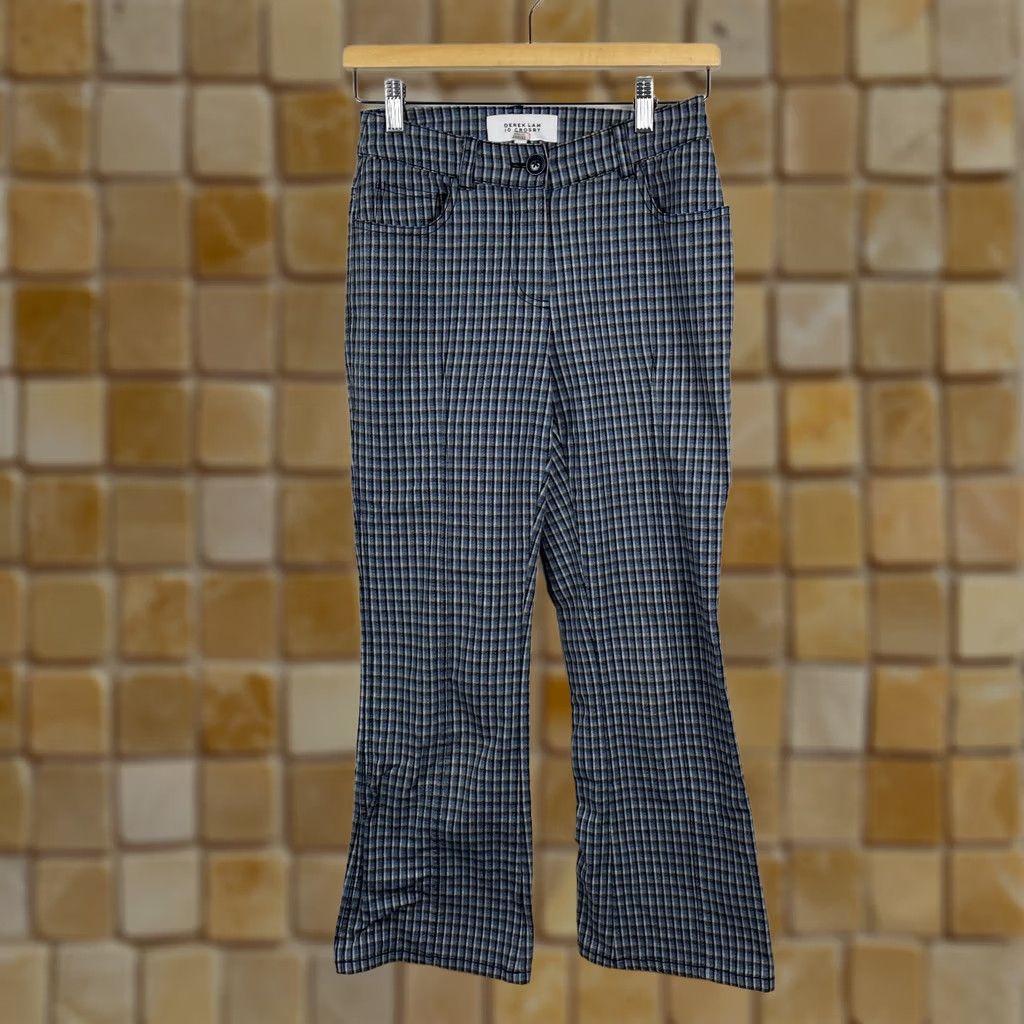 Vintage Derek Lam 10 Crosby Pants Womens Plaid Blue Flared Cropped Trousers Size 0 NEW Size 25" / US 0 / IT 36 - 1 Thumbnail