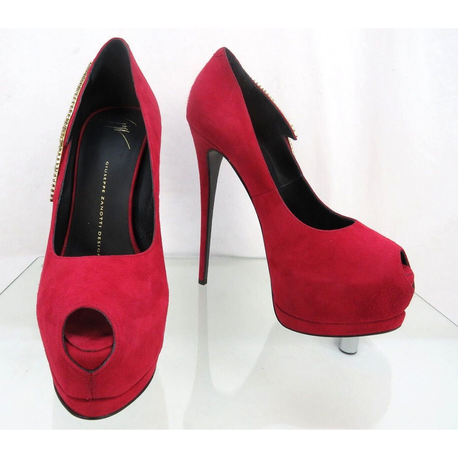 Giuseppe Zanotti SHARON 115 RED SUEDE CRYSTALS LIGHTNING PLATFORM PUMPS 39 Size US 9 / IT 39 - 5 Thumbnail