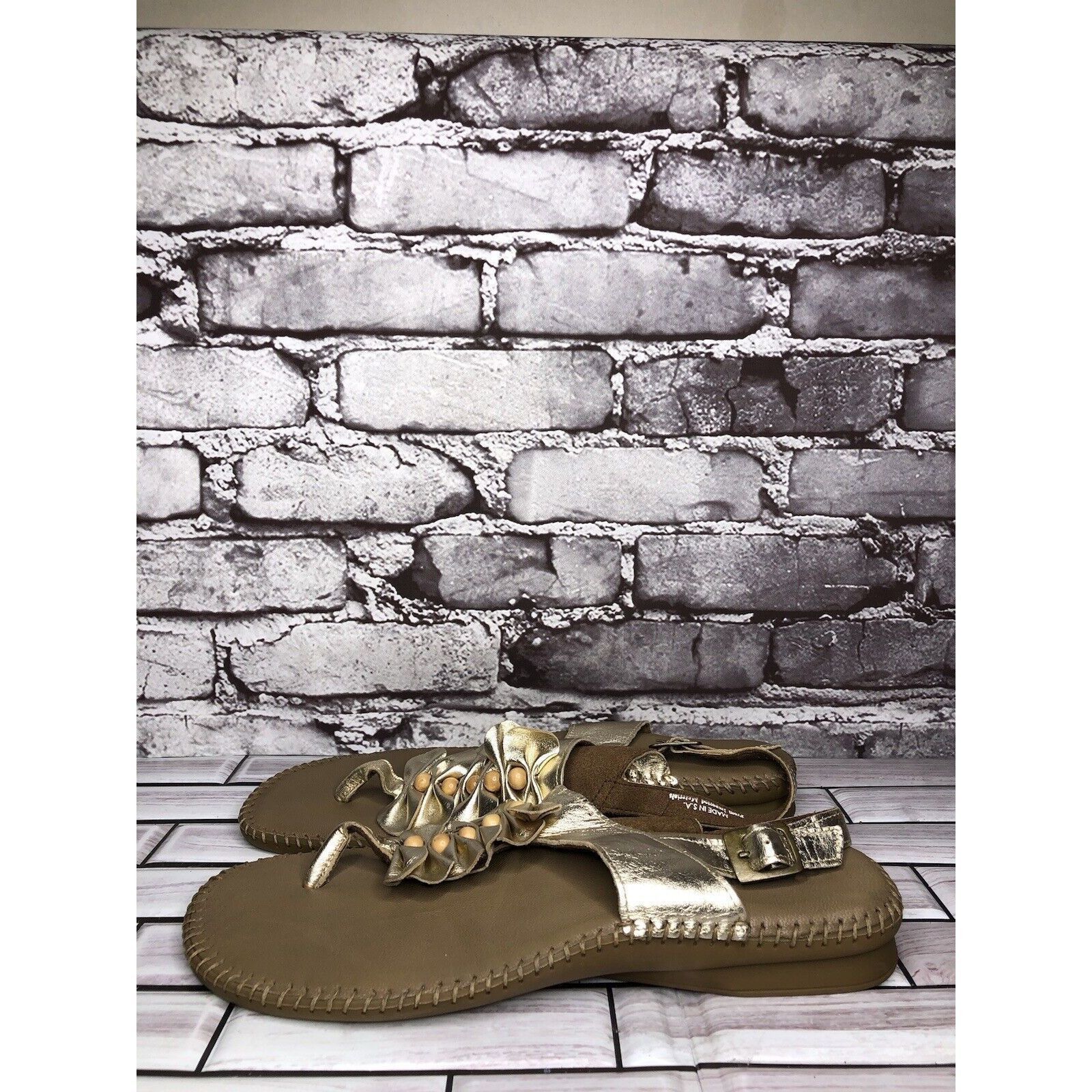 LITTLE AFRICA Soul of Africa Brown Leather Flower Ruffle Slingback Sandals Size US 11 / IT 41 - 13 Thumbnail