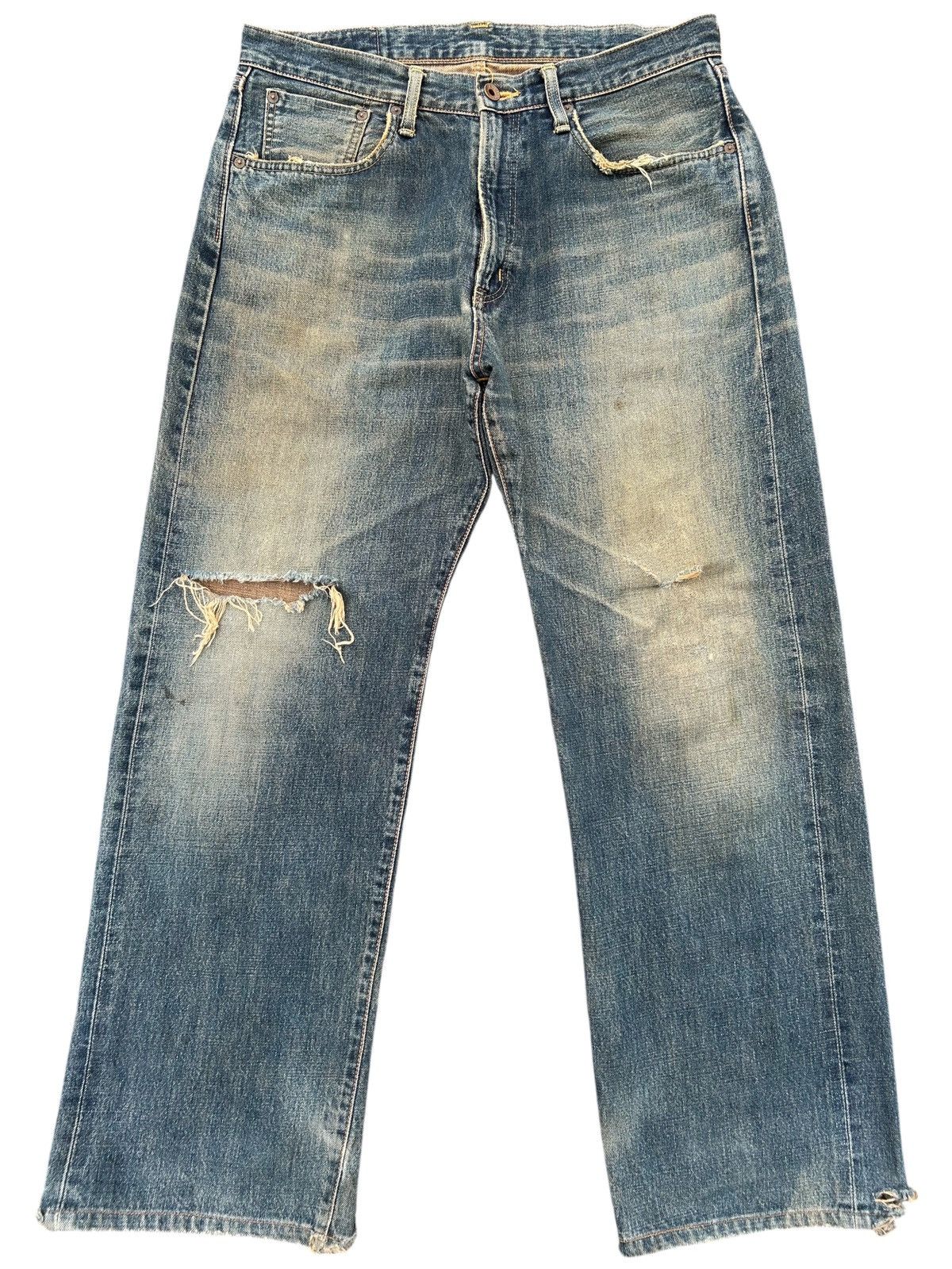 VINTAGE EDWIN 505 SELVEDGE RUSTY DISTRESSED DENIM JEANS