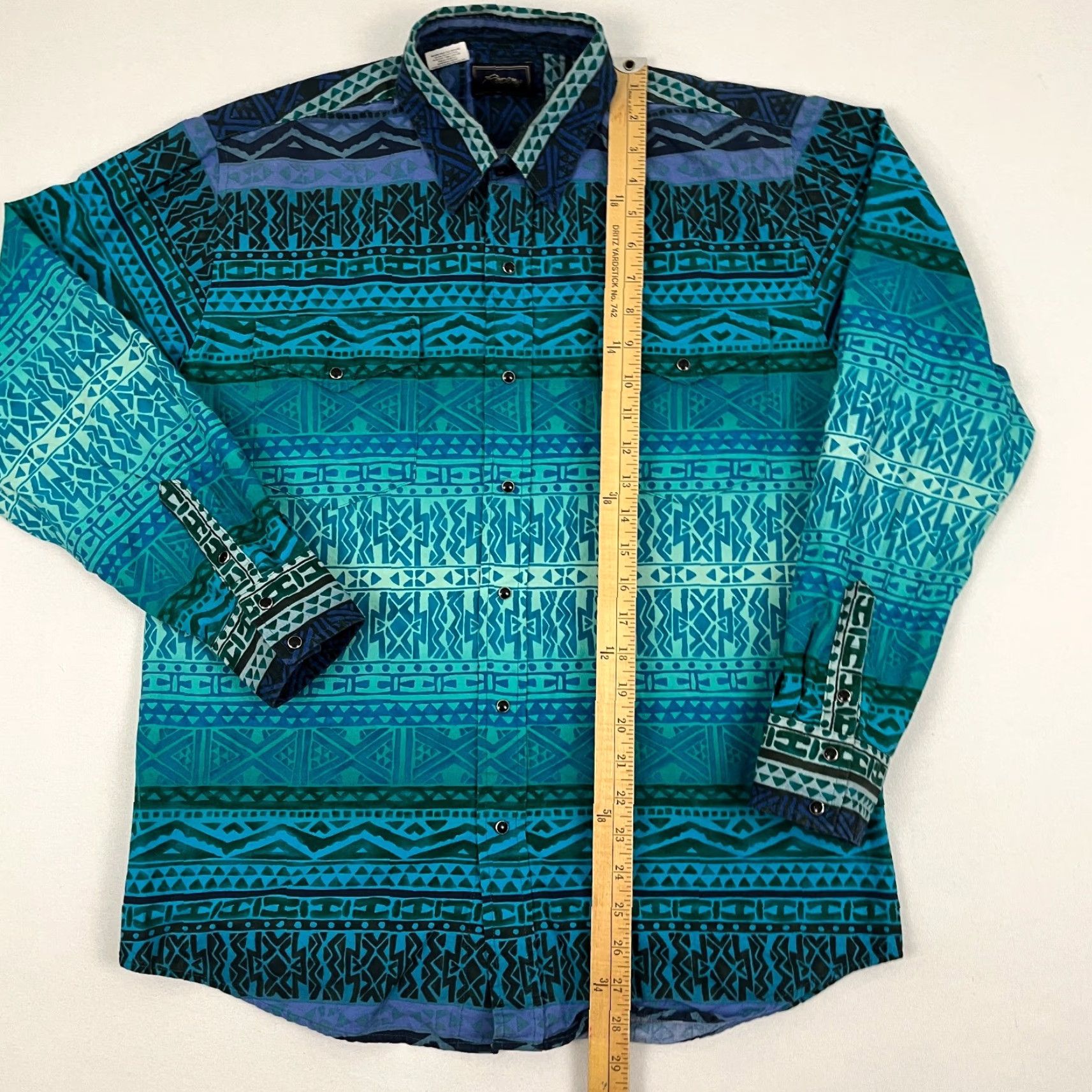 Roper VTG Roper Shirt Mens L Blue Pearl Snap Aztec Southwestern Rockability Rodeo Y2K Size US L / EU 52-54 / 3 - 3 Thumbnail