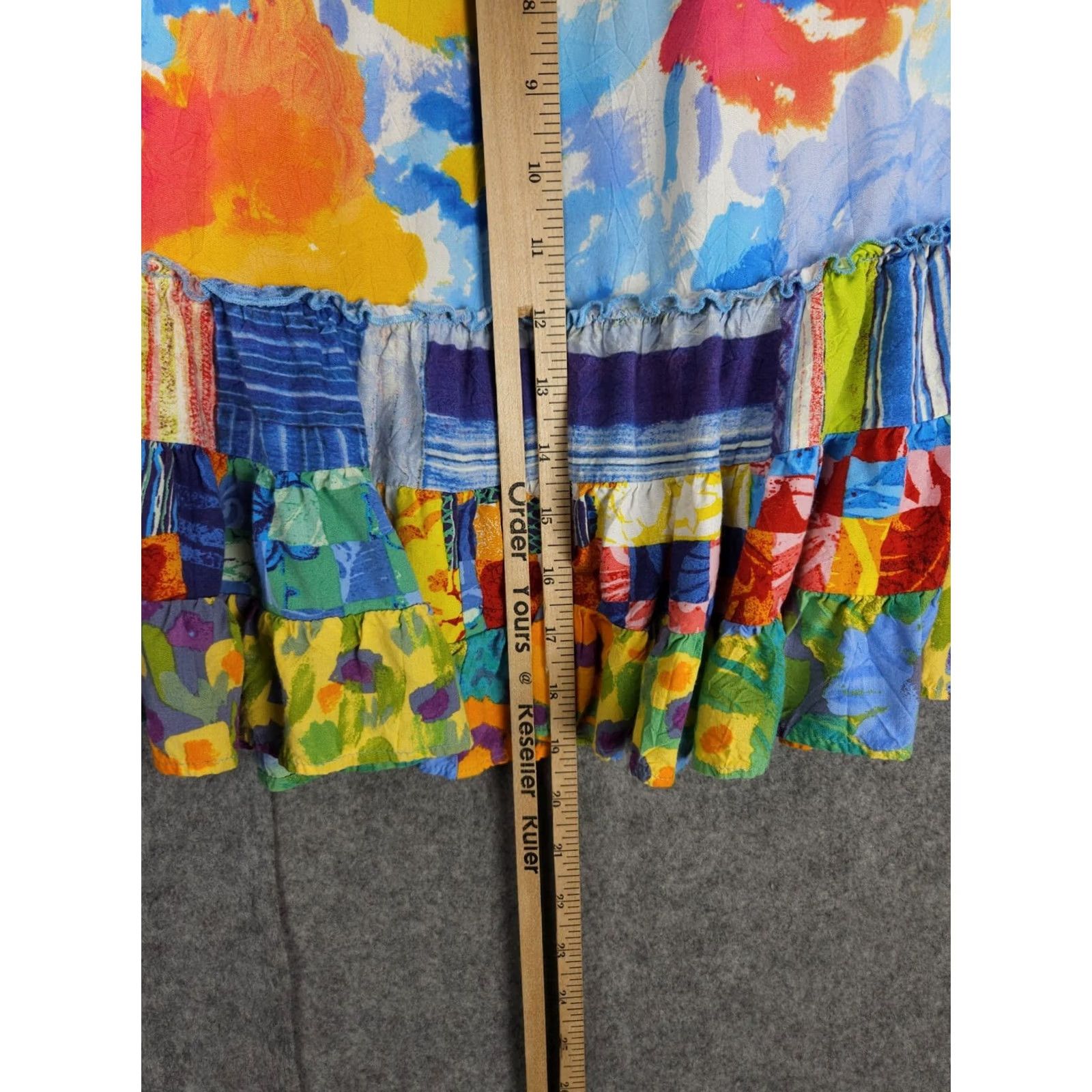 Jams World Jams World Skirt Women's XL Floral Splash Ruffle Hawaiian 100% Rayon EUC Multicolor Knee Length Flare Elastic Waist Beach/Hawaiian Theme Size 40" / US 18 - 5 Thumbnail