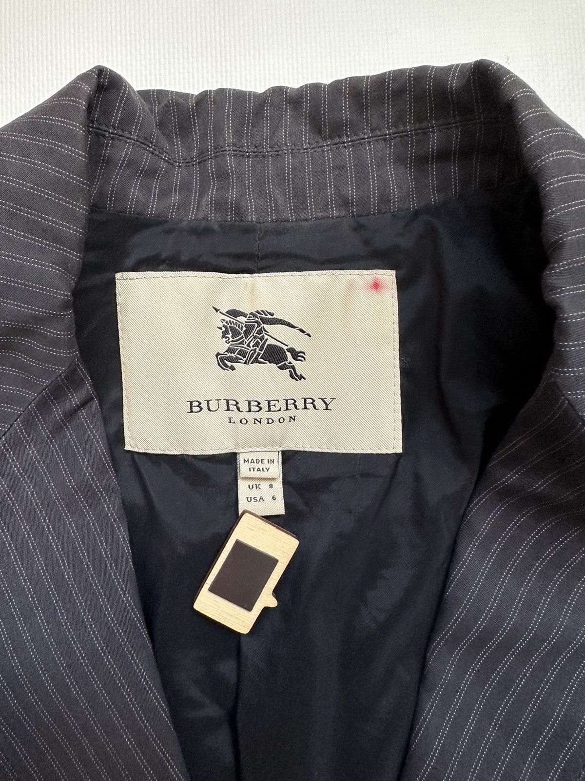 Burberry-Vintage Navy Gray Blazer Jacket-Shiny Silver