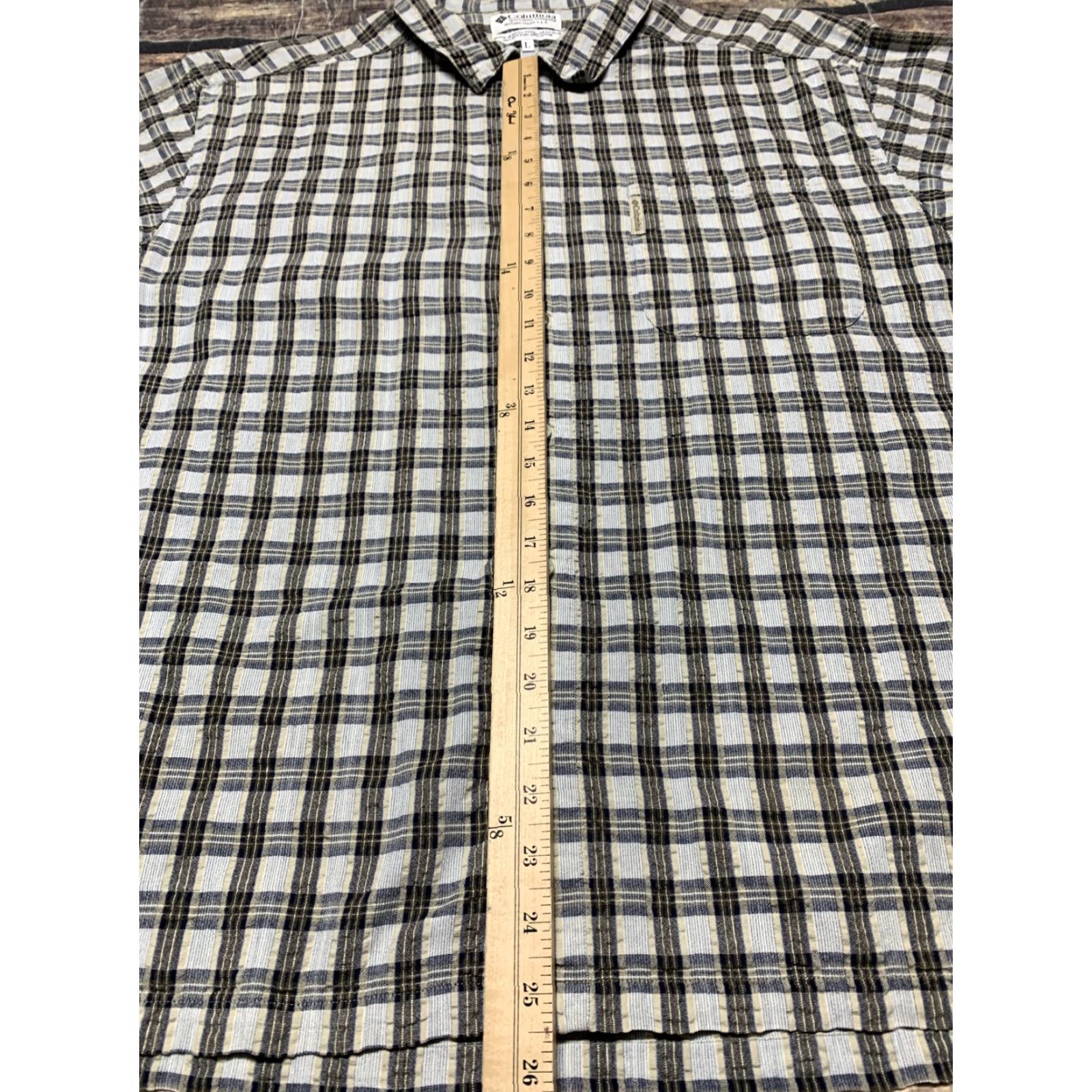 Vintage Columbia Button-Up Shirt Men Regular Short Sleeve Plaid Blue Brown Cream USA USA Theme Size US L / EU 52-54 / 3 - 7 Thumbnail