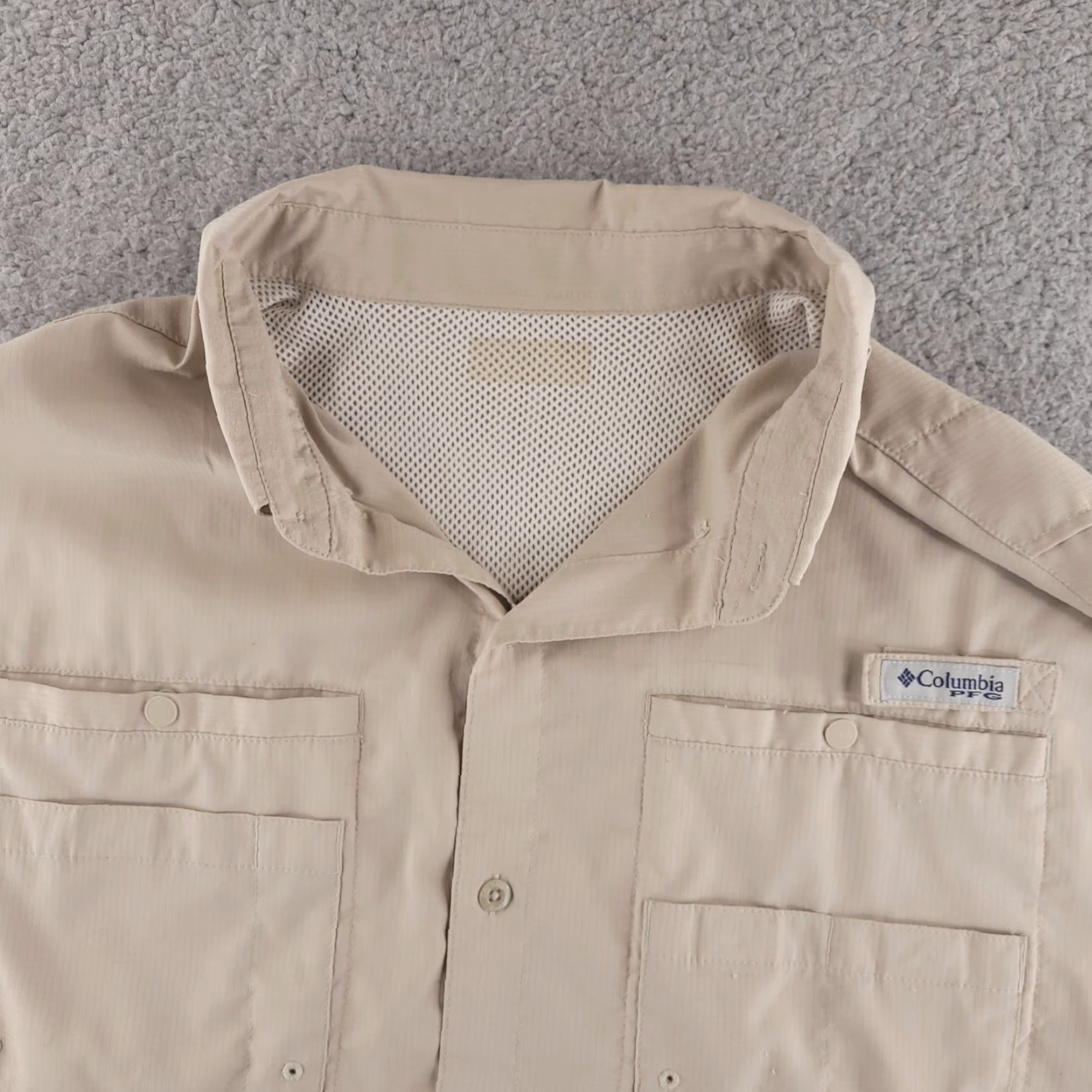 Vintage Columbia Shirt Mens 2XL PFG Tan Short Sleeve Button-Up Folded Collar Fishing Vented Caped Size US XXL / EU 58 / 5 - 5 Thumbnail