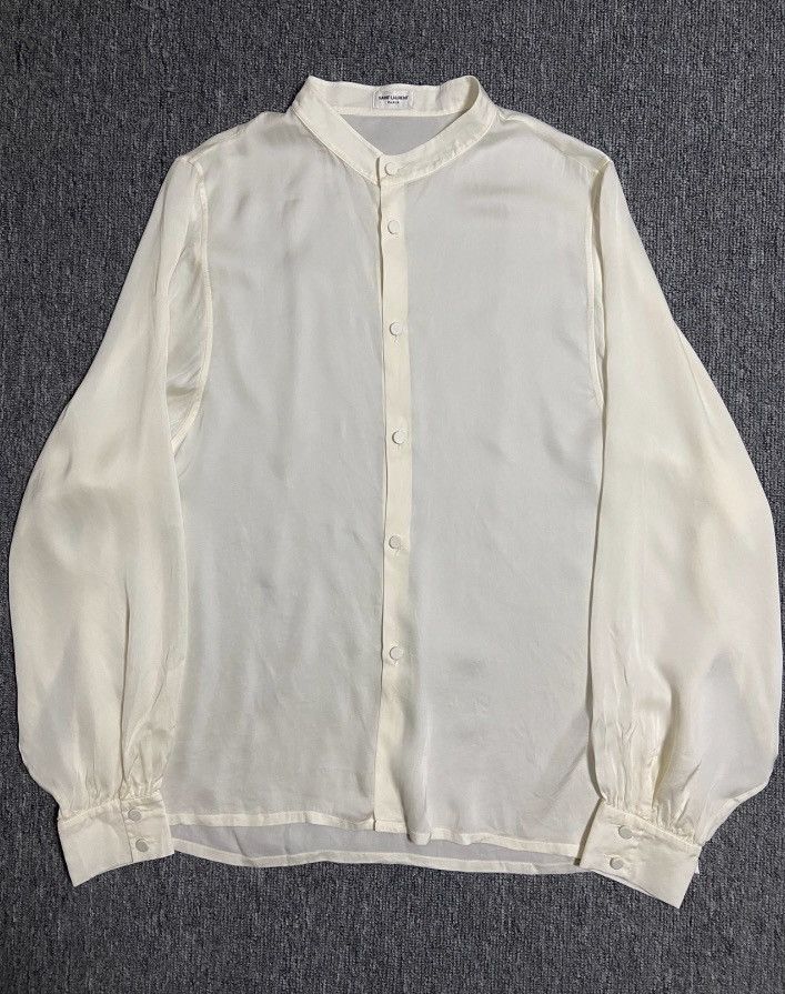 image of Saint Laurent Paris x YVES Saint Laurent Slp 23Ss Silkworm Silk White Sleeve Shirt, Men's (Size 2XS