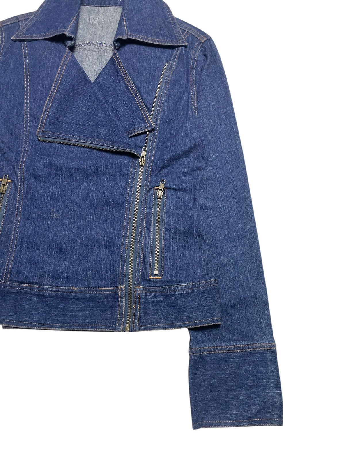 Angel Blue 2000’s Lazy Daisy - Asymmetrical Bikers Crop Denim Jacket Size M / US 6-8 / IT 42-44 - 4 Thumbnail