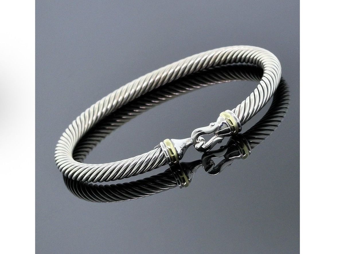 David Yurman David Yurman Classic Cable Silver Bangle w 18k 5mm Sz Medium Size ONE SIZE - 9 Thumbnail