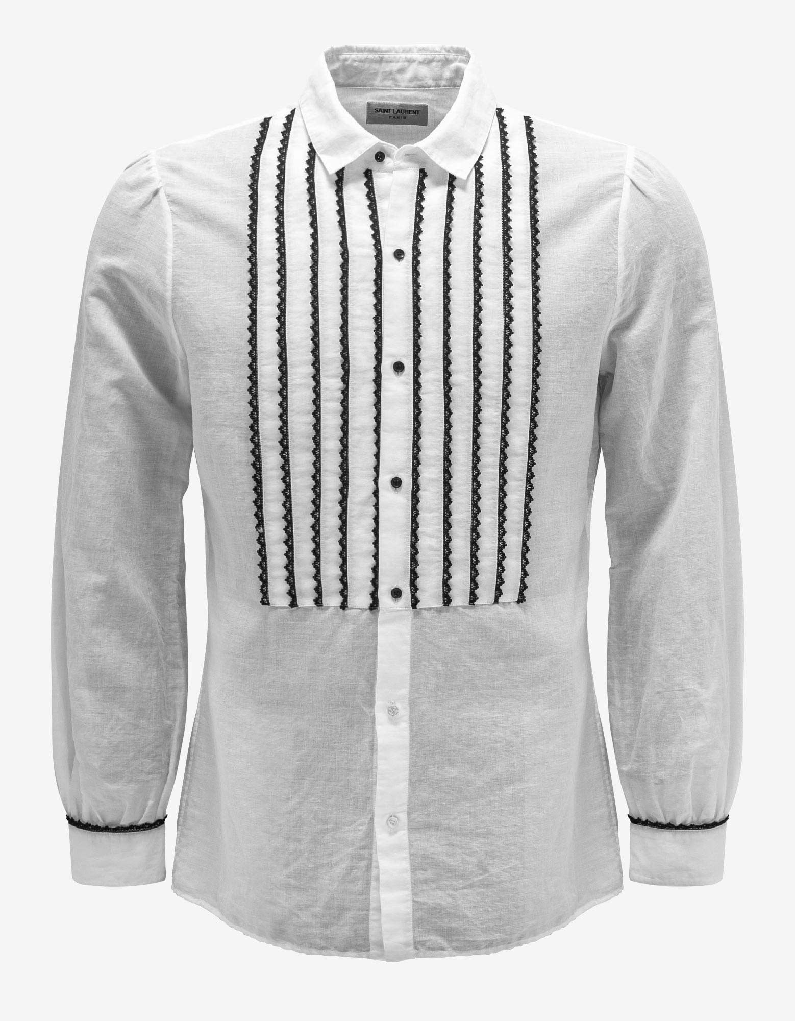 image of Saint Laurent Paris White Bib Shirt, Men's (Size Medium)