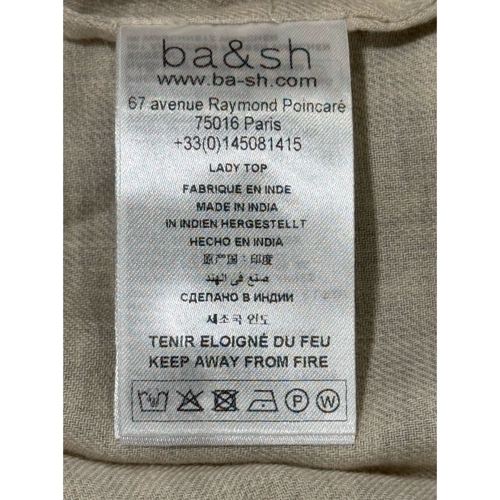 ba&sh VINTAGE ba&sh Blouse Women's Large Beige Cotton Blend Ruffle Button Long Sleeve Casual Office Travel Size L / US 10 / IT 46 - 5 Thumbnail