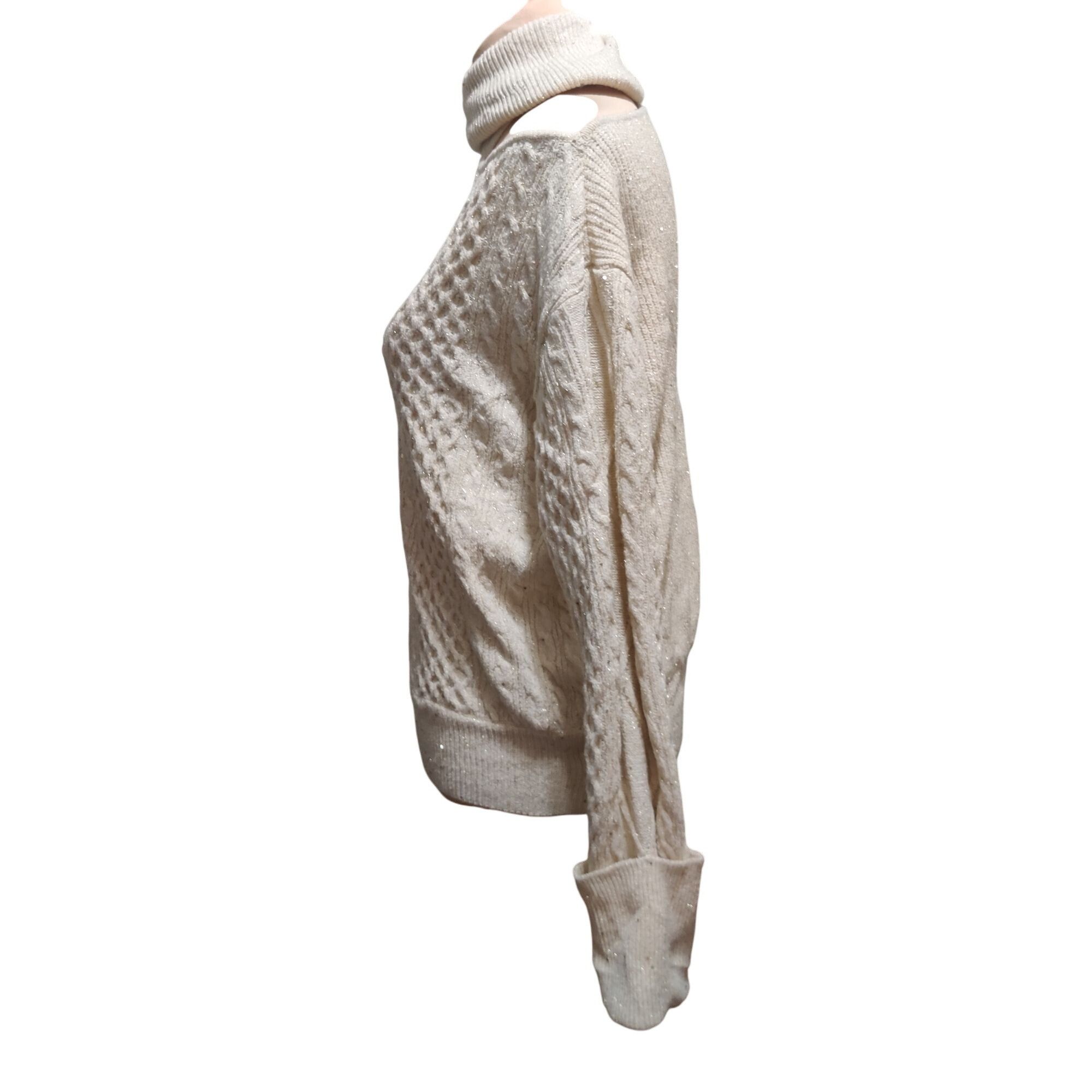 Other Sofia Jeans M Cream Cable Knit Cold Shoulder Turtleneck Swea Size M / US 6-8 / IT 42-44 - 5 Thumbnail