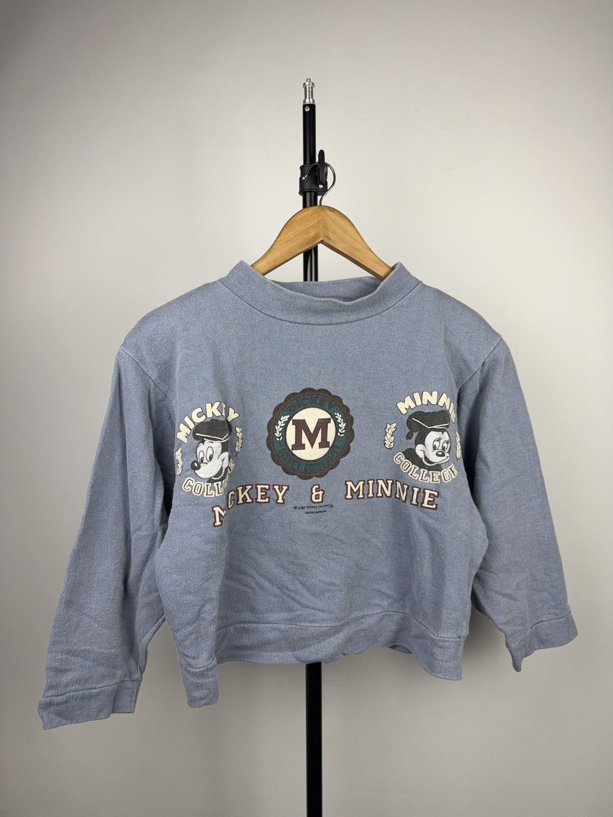 Disney Rare 80s Mickey & Minnie College Crewneck Sweatshirt Vintage Size S / US 4 / IT 40 - 1 Thumbnail