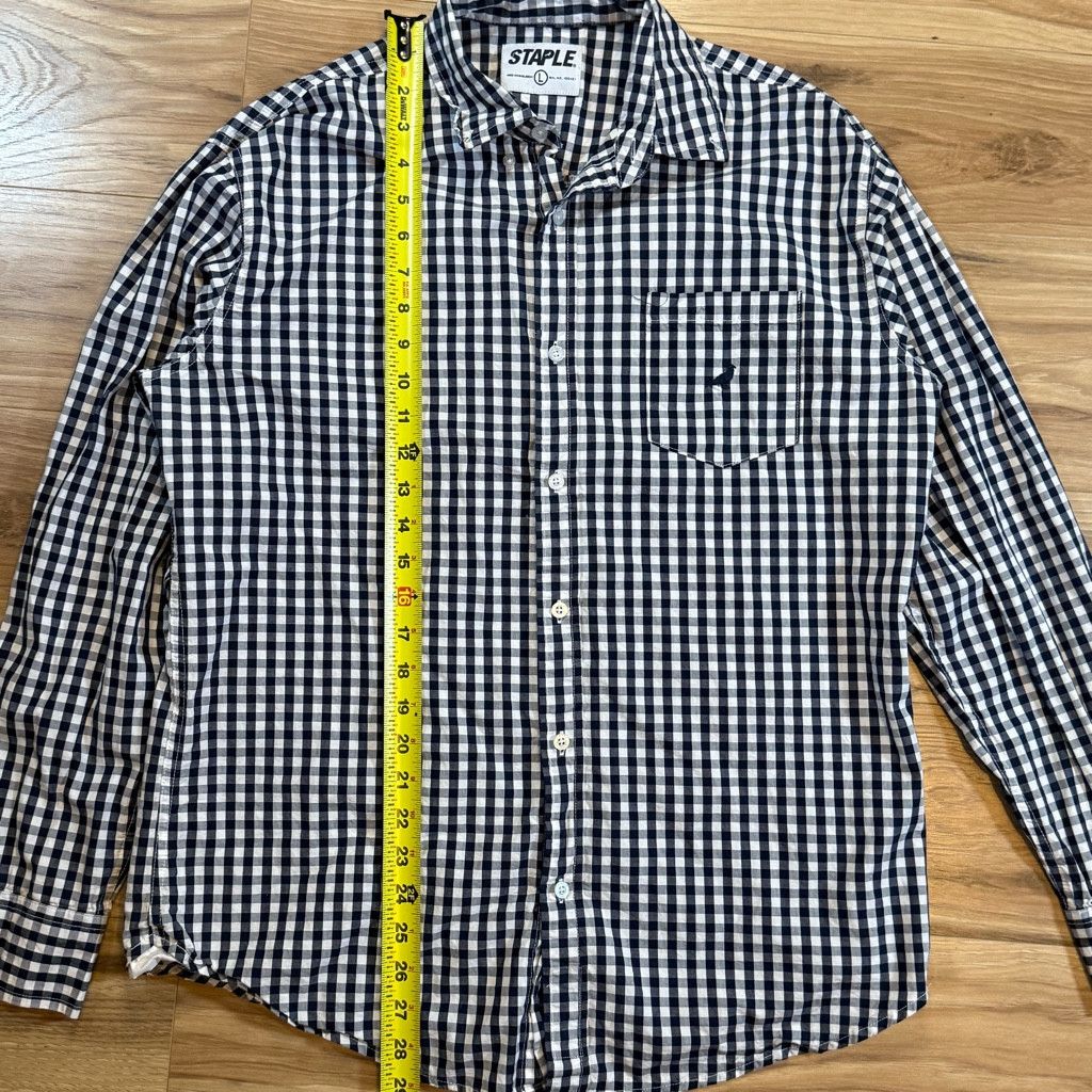 Japanese Brand Staple Men’s L Gingham Button Shirt Navy White Size US L / EU 52-54 / 3 - 7 Thumbnail