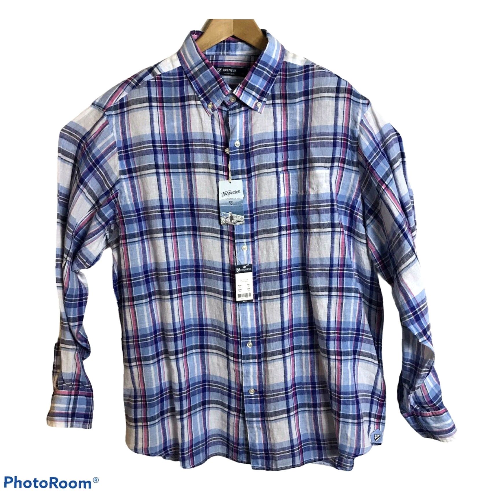 Cremieux CREMIEUX Shirt Mens Size XL Long Sleeve Linen Pink Blue Plaid Button Up 9.50 Size US XL / EU 56 / 4 - 3 Thumbnail