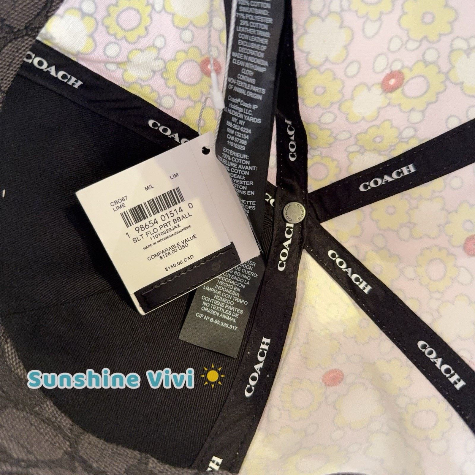 Coach NWT COACH Floral Print Baseball Hat CBO67 Lime M/L Size ONE SIZE - 6 Thumbnail
