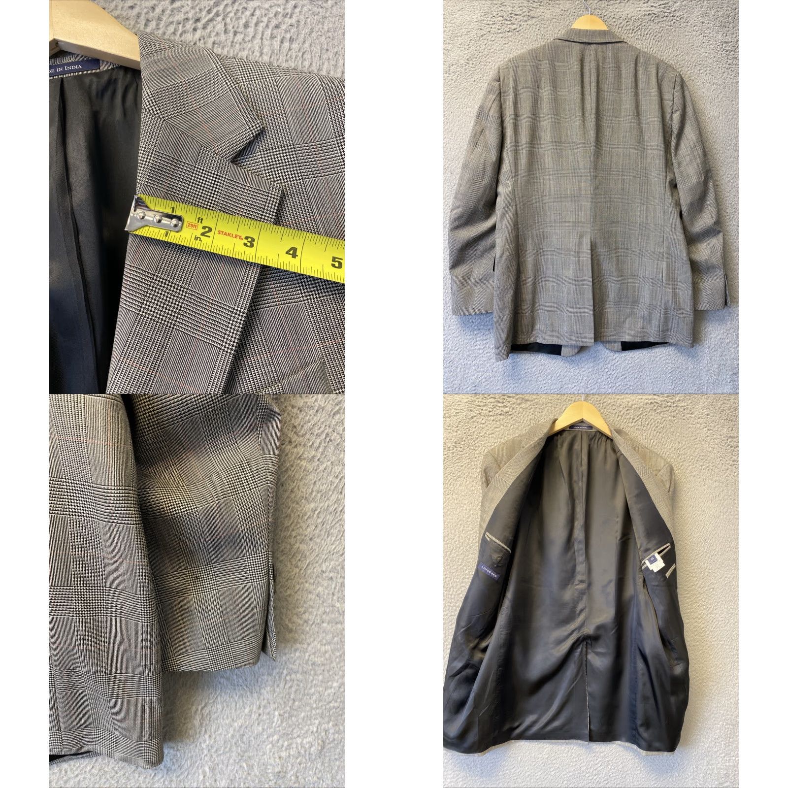 Lands' End Lands' End Glenn Plaid Mens 39R Suit Blazer Sport Jacket Gray Wool 3-Button Sleeve Notch Lapel Vintage Regular Mens Jacket/Coat Size 40R - 8 Thumbnail