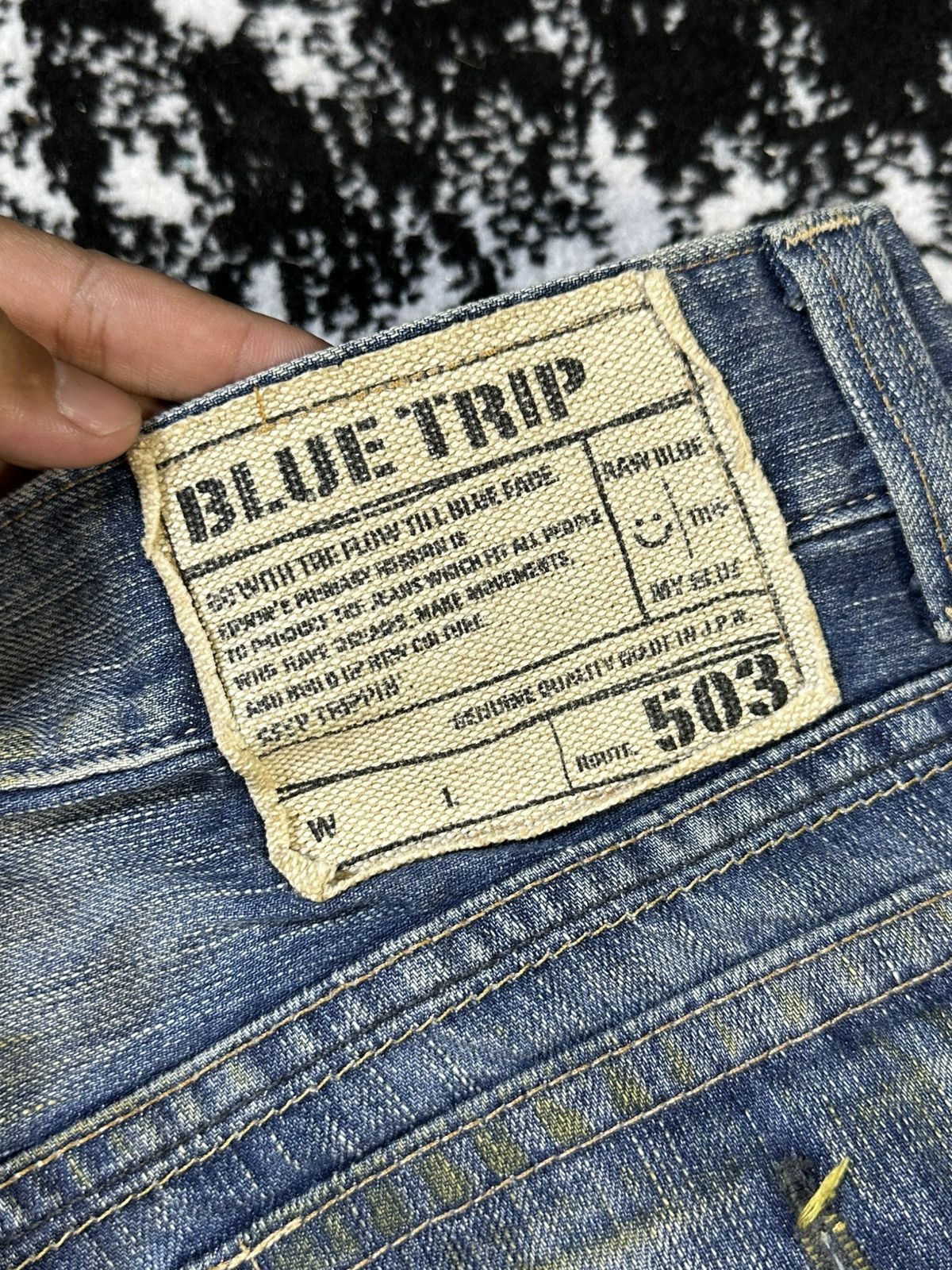 If Six Was Nine 2000s Flare Edwin 503 Blue Trip Distressed Denim Size US 30 / EU 46 - 15 Thumbnail