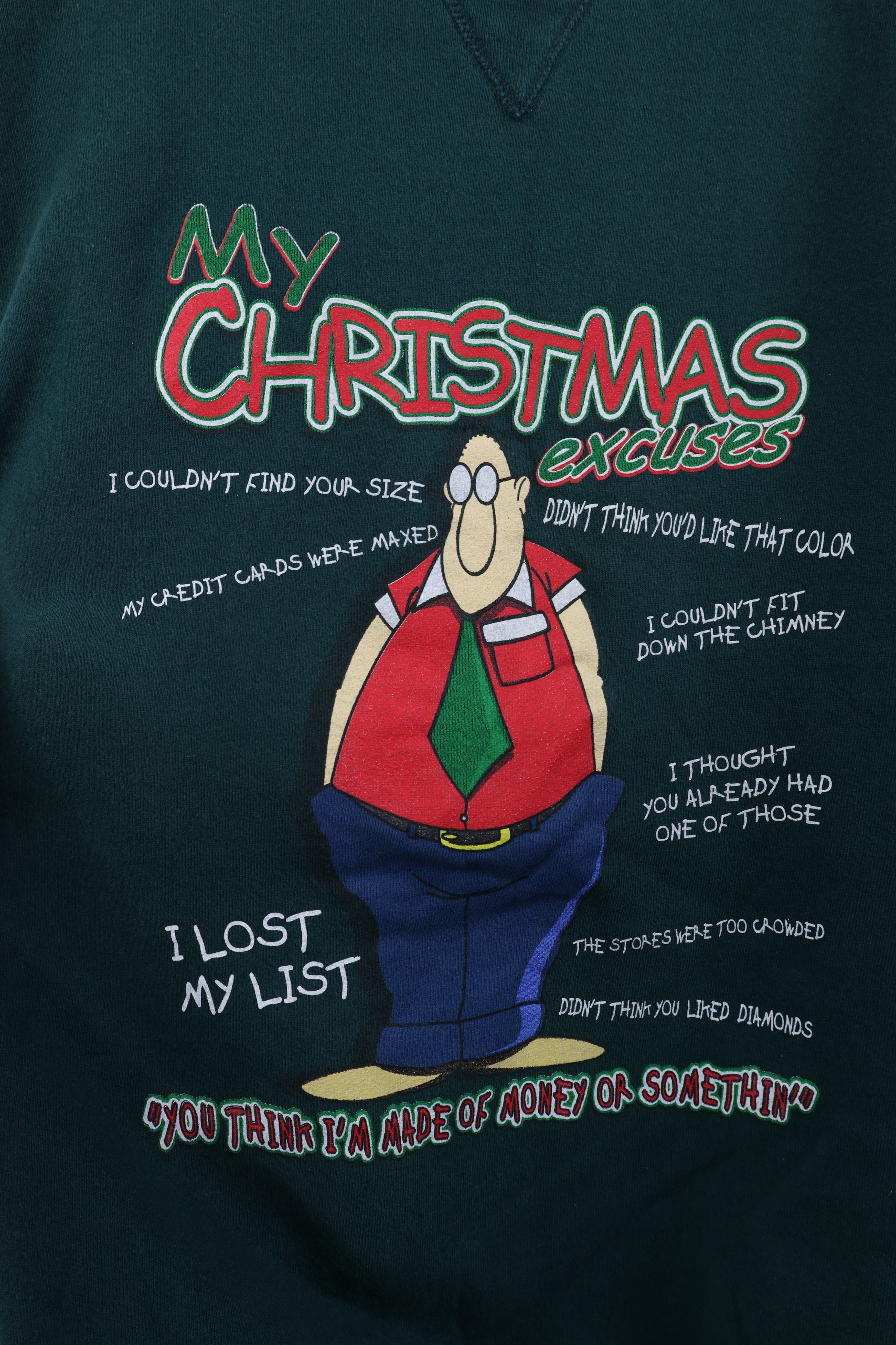 Vintage Vintage 90s Streetwear Christmas Excuses Sweatshirt Green Size US XL / EU 56 / 4 - 4 Thumbnail