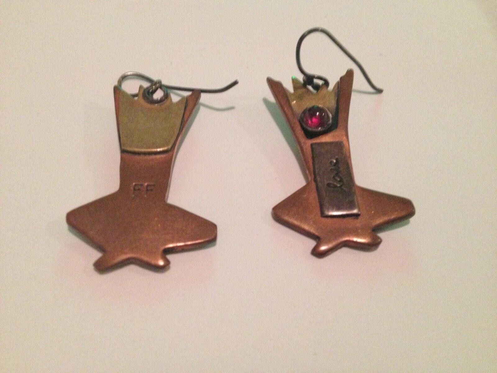 Designer Silver Brass Copper Red Garnet Cabochon Dangle Love Earrings Size ONE SIZE - 3 Thumbnail