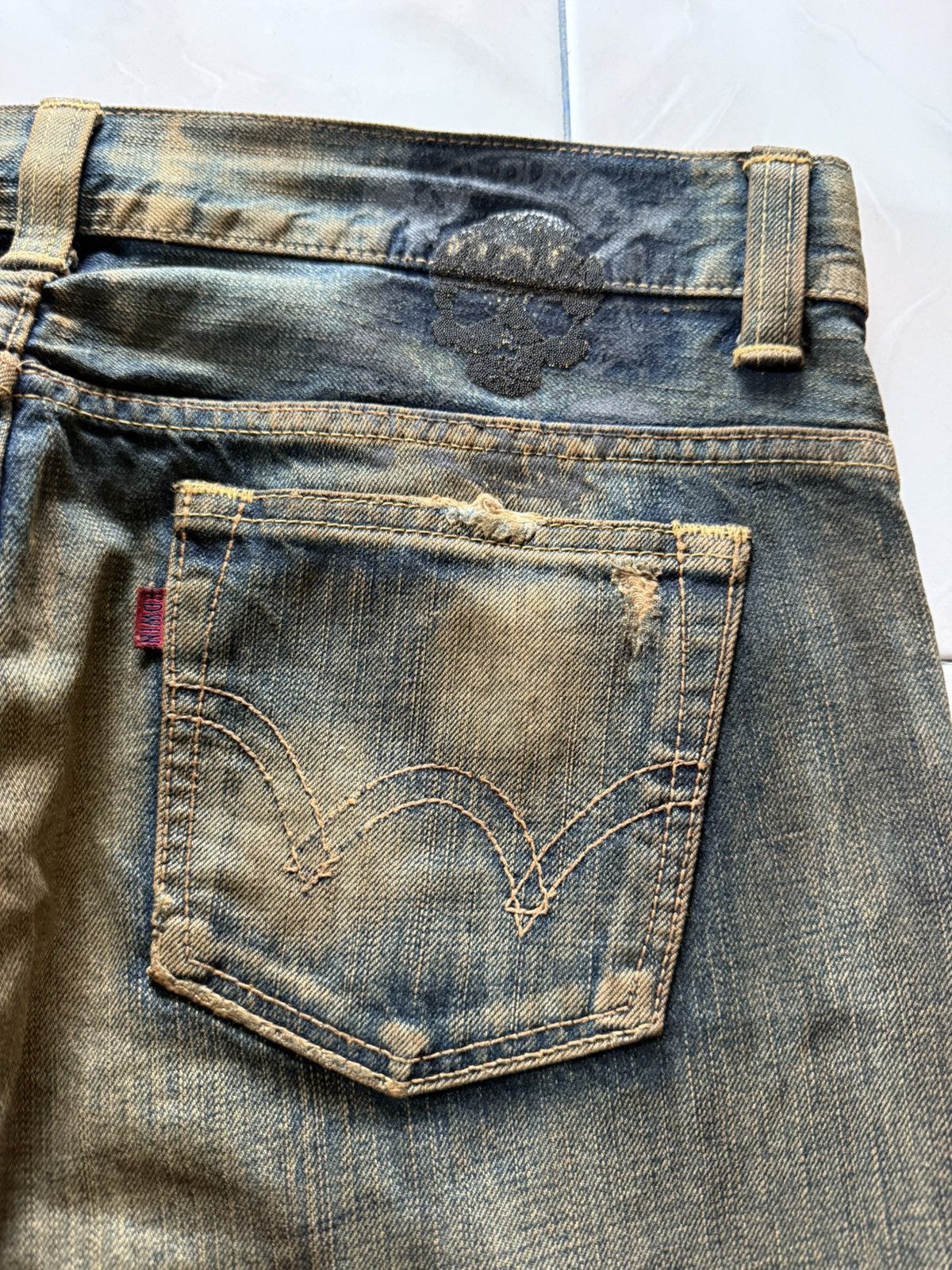 If Six Was Nine Rare Edwin 535 Pierced & Studs Heavy Mud Wash Flared Jeans Size US 32 / EU 48 - 21 Thumbnail