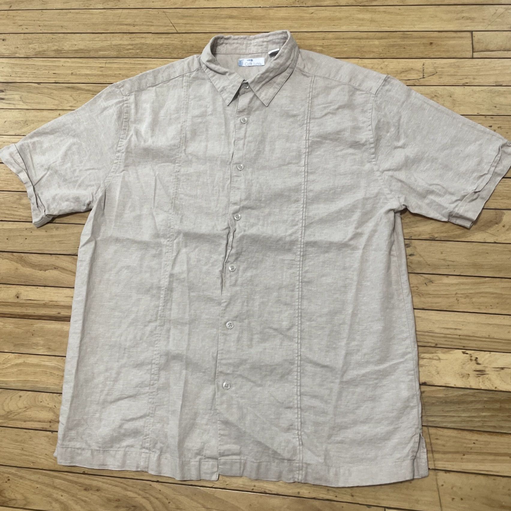 Vintage Cafe Luna Linen Button Shirt Men L Pleated Western Sand Tan Gray 44" Shirt Mens Size US L / EU 52-54 / 3 - 2 Thumbnail