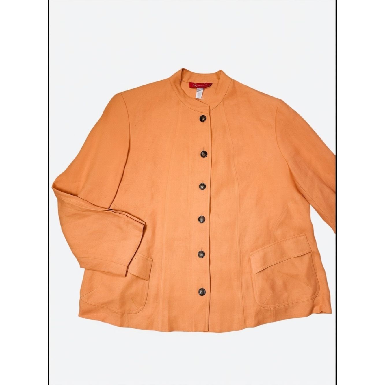Anne Klein New Anne Klein Linen Orange Mandarin Collar Button Jacket S Size 4XL / US 24-26 - 2 Thumbnail
