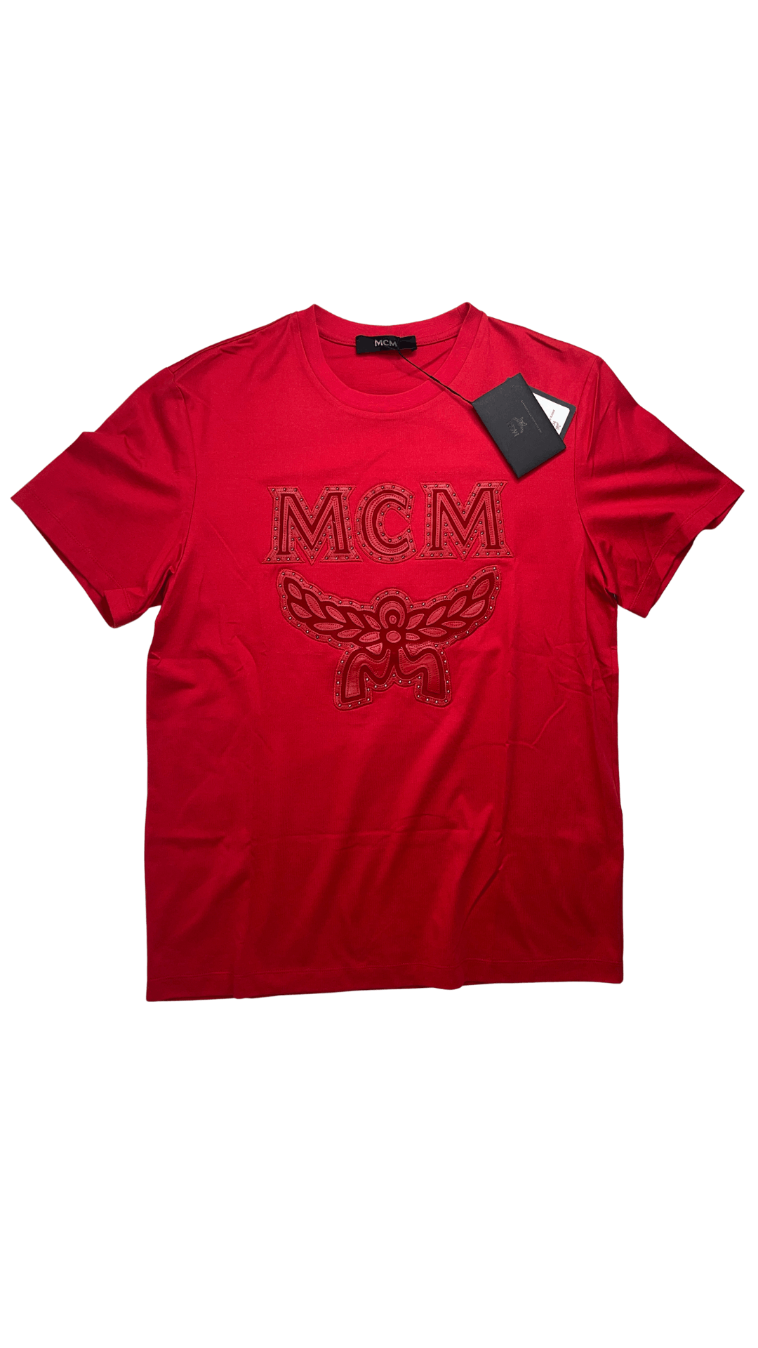 image of MCM 5-37 NWT Msrp $365 Men's Top Logo 100% Cotton Viva Red M (Size Medium)