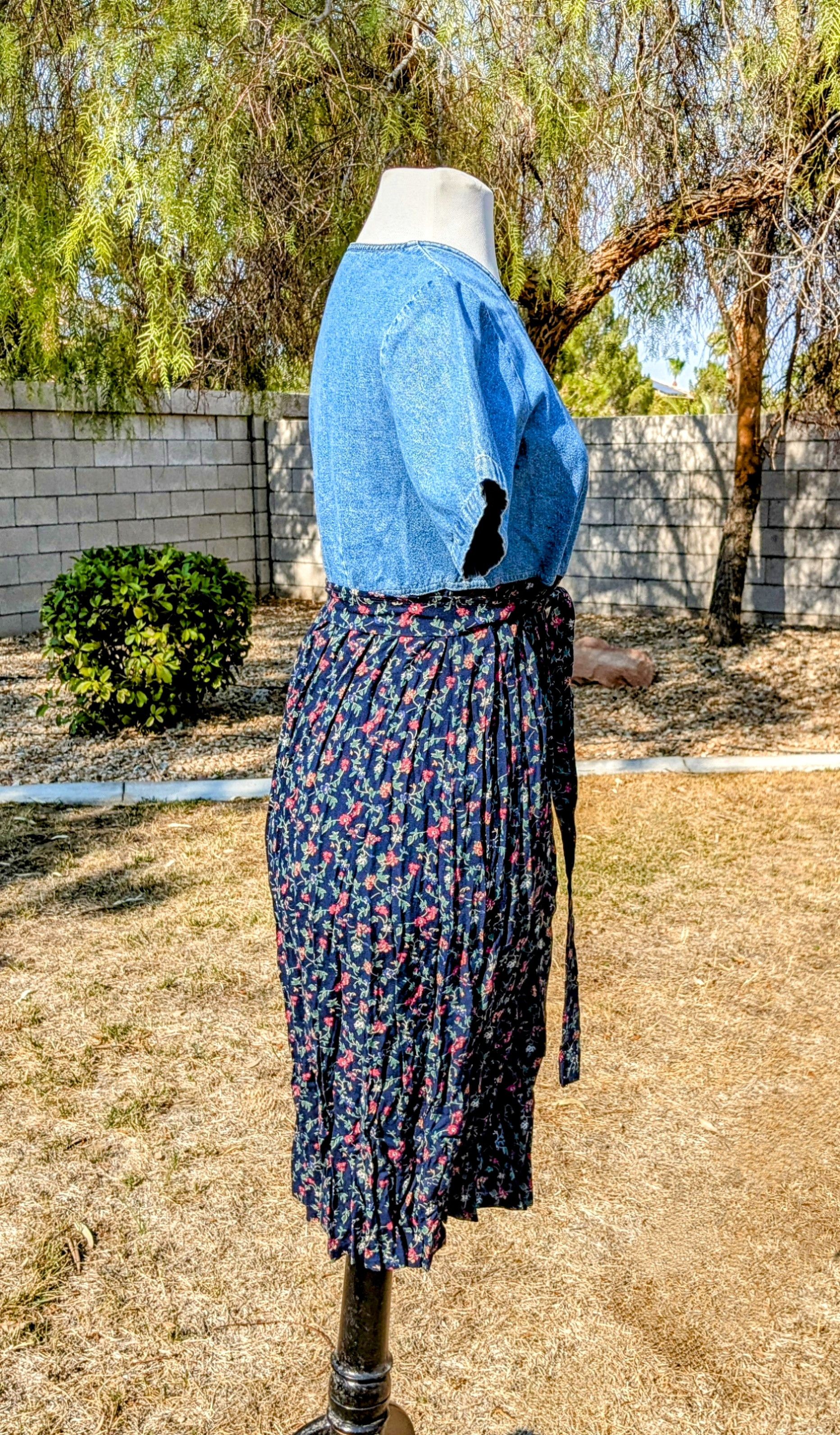 Cherokee Vintage Cherokee Denim Petite Full-button Blouson Midi Dress Size S / US 4 / IT 40 - 3 Thumbnail