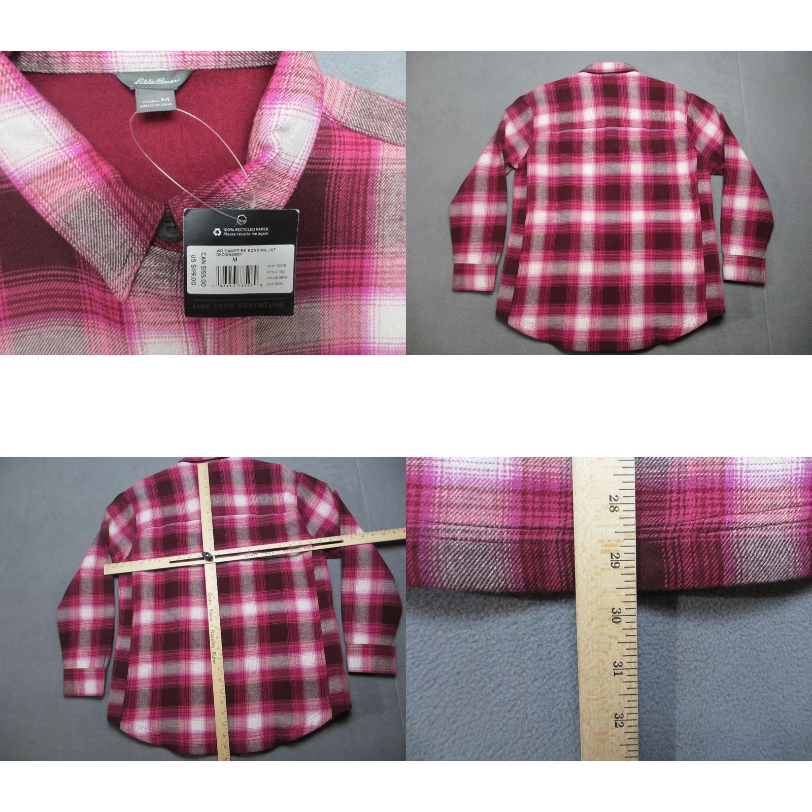 Eddie Bauer Eddie Bauer Jacket Womens Medium Red Plaid Flannel Button Front Coat Cotton Bonding Lightweight Casual Fall Winter Spring Regular Womens Size M / US 6-8 / IT 42-44 - 8 Thumbnail