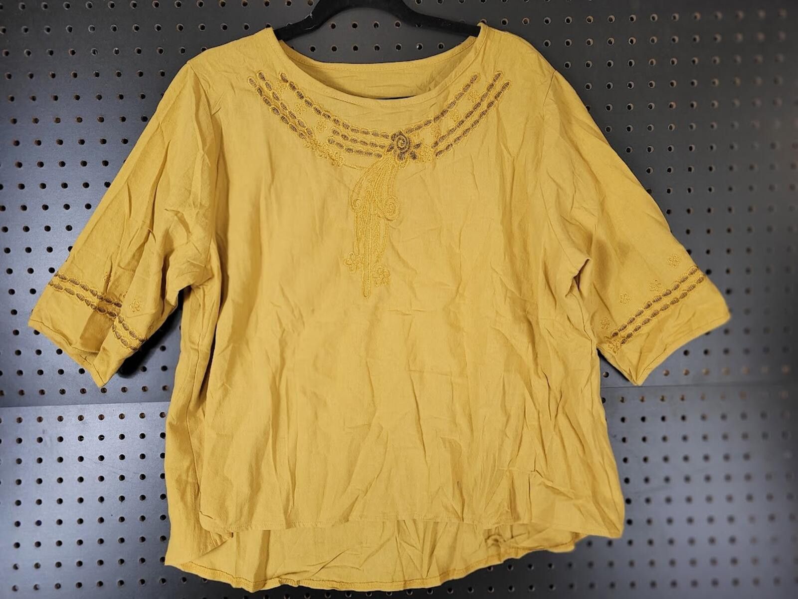 Unknown London Stylish Mustard Yellow Embroidered Top - 2XL Size XXL / US 16-18 / IT 52-54 - 1 Thumbnail