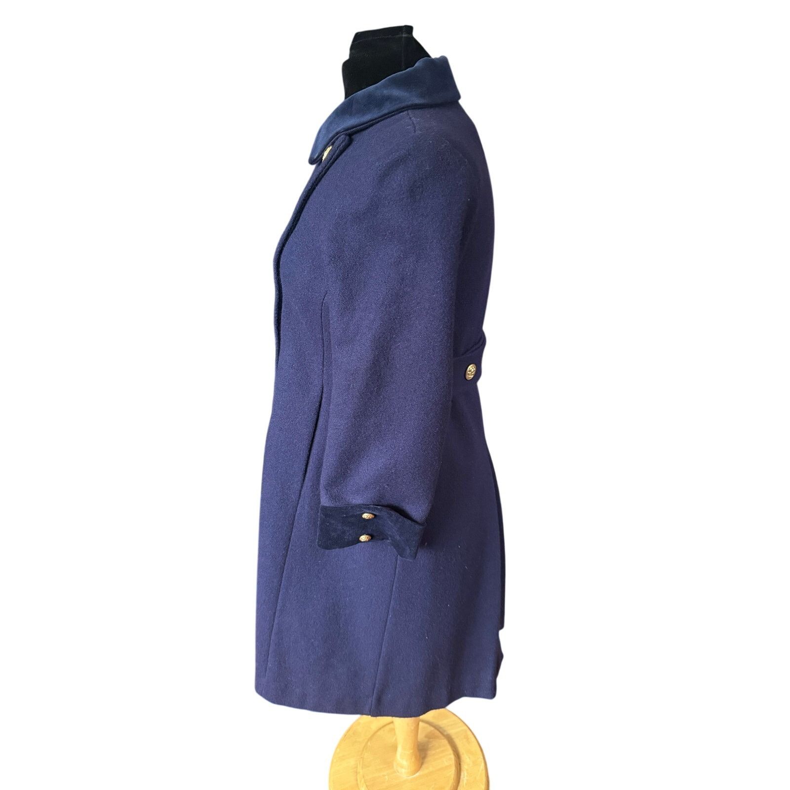 Vintage Vintage 60s Wool Navy Blue Gold Swing Pea Coat X Small Size XS / US 0-2 / IT 36-38 - 6 Thumbnail